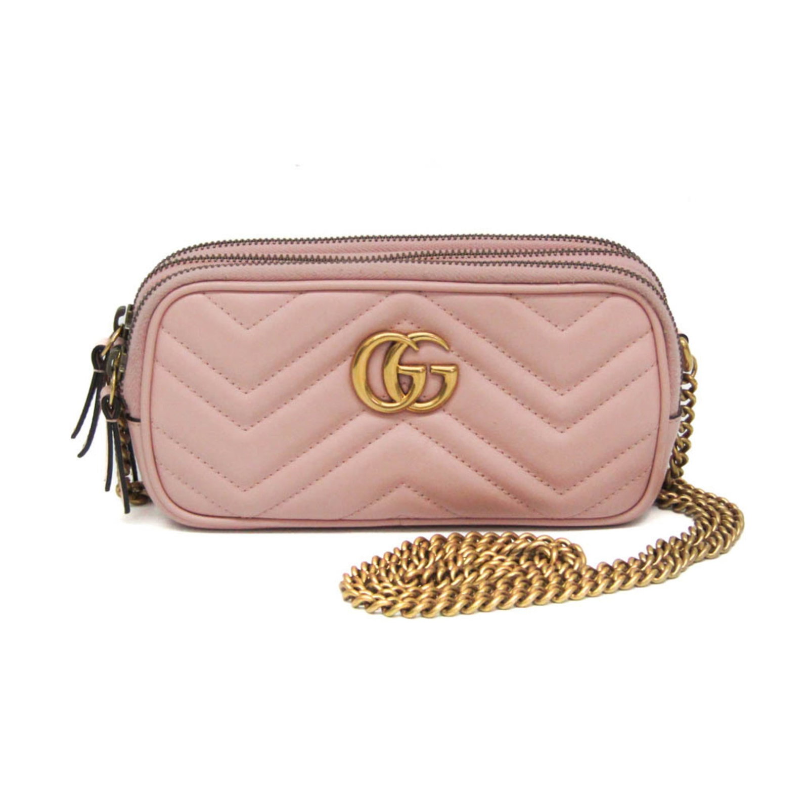 Shoulder Bag Leather: Shoulder Bag Leather Light pink leather shoulder bag from Gucci's GG Marmont line, measuring 10cm x 19.5cm x 5.5cm, weighing 360g. This Italian-made bag features high-quality leather construction. Ite