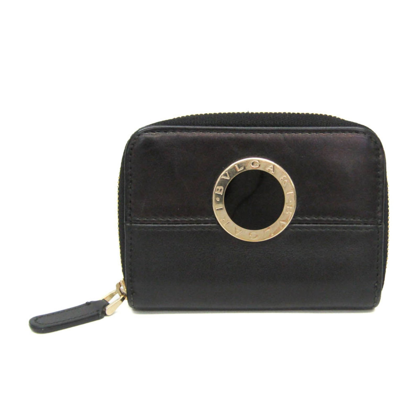 Bvlgari Coin Purse/ Coin Case Leather: Bvlgari Coin Purse/ Coin Case Leather Black Bvlgari Coin Purse/ Coin Case Leather, made from high-quality Italian leather, features a sleek design with a zipper closure and a coin pocket for secure