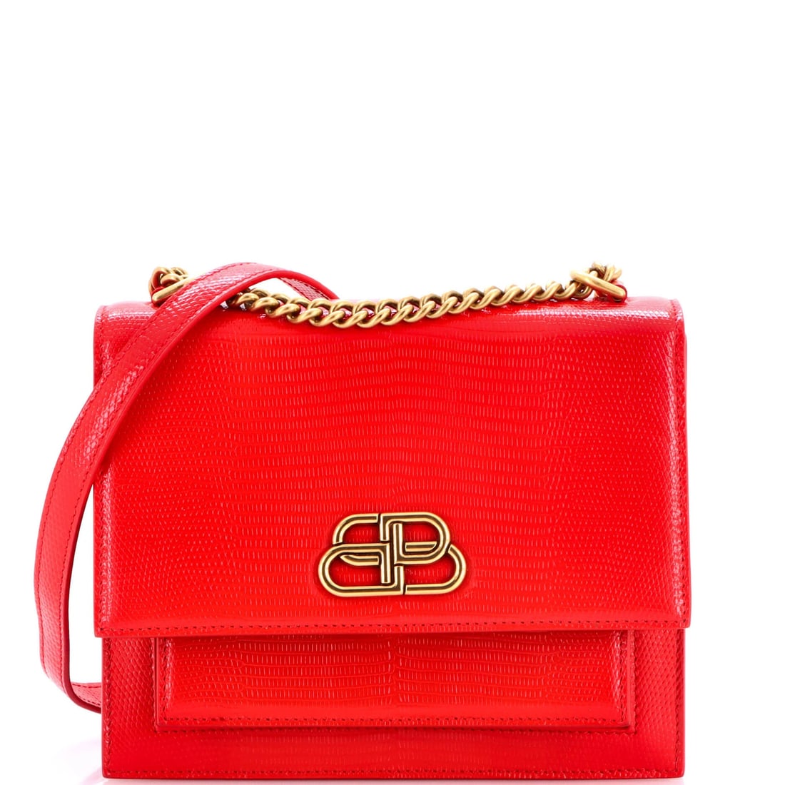 Sharp Shoulder Bag Leather Small Lizard Embossed Balenciaga: Sharp Shoulder Bag Leather Small Lizard Embossed Balenciaga Sharp Shoulder Bag with Lizard Embossed Leather in Red. This Balenciaga Small Cross Body Bag features a striking red exterior with lizard