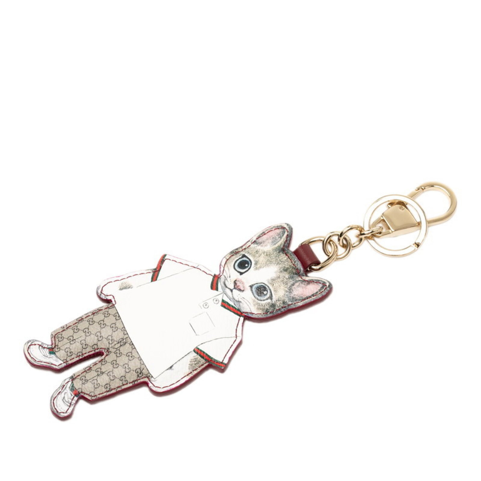 Keyring Leather: Keyring Leather Leather keyring from Gucci, featuring a 12.7cm x 6cm charm with a beige and white color combination. Made from high-quality leather, this keyring measures 5.00'' x 2.36''. The Gucci