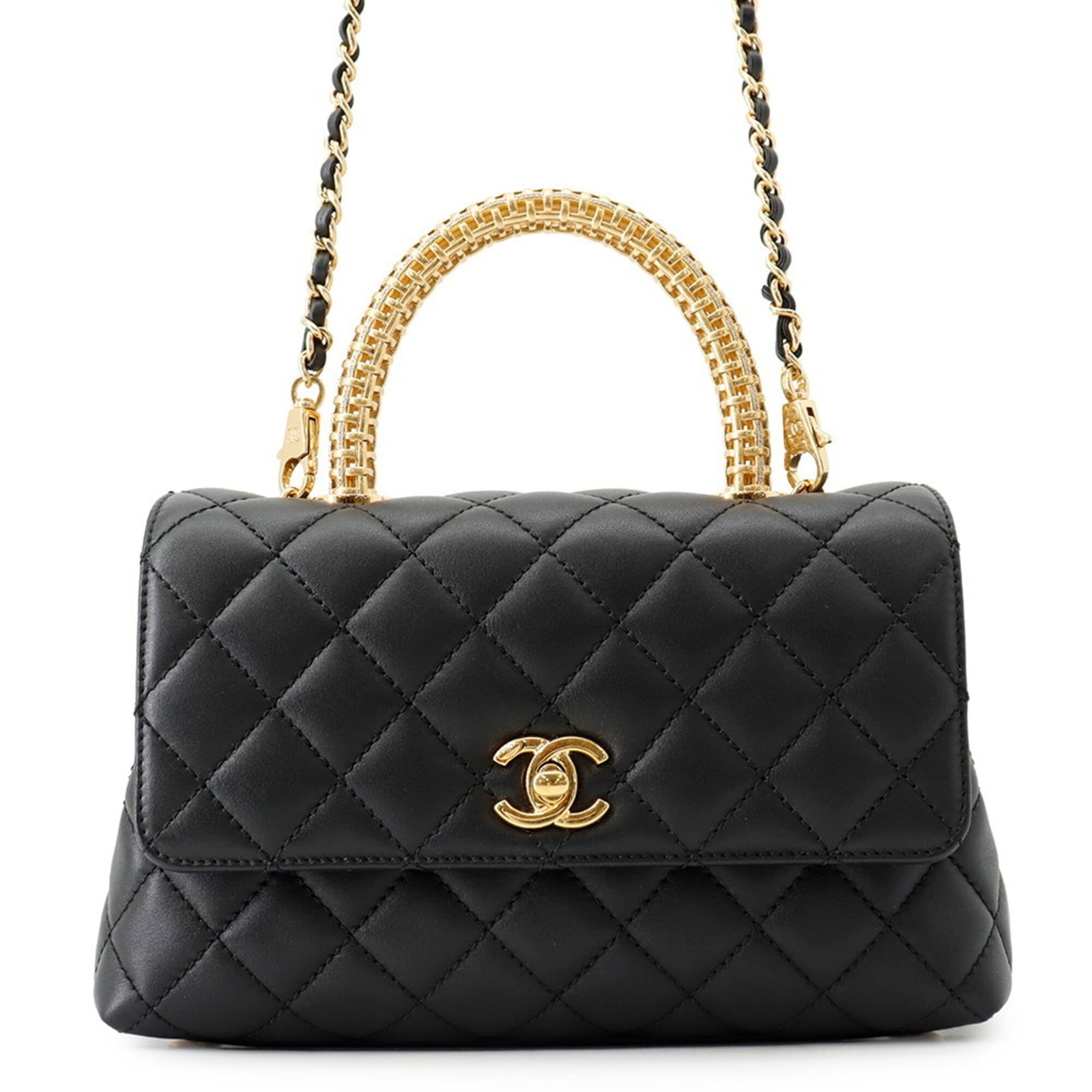 Shoulder Bag Leather Handbag Chanel: Shoulder Bag Leather Handbag Chanel Chanel's iconic Matelasse design is showcased in this sleek black shoulder bag crafted from luxurious lambskin leather. The bag's clean lines and classic style make