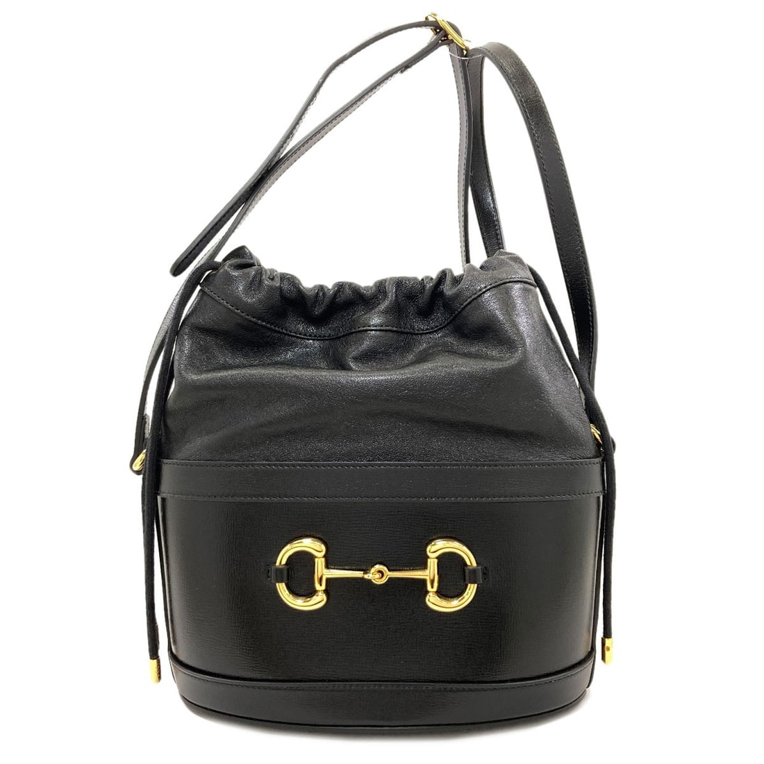 Horsebit Bucket Bag Leather Bag Shoulder Gucci: Horsebit Bucket Bag Leather Bag Shoulder Gucci Black leather shoulder bag with a distinctive Horsebit buckle, a classic Gucci design element. Made from high-quality leather, this bag features a sleek