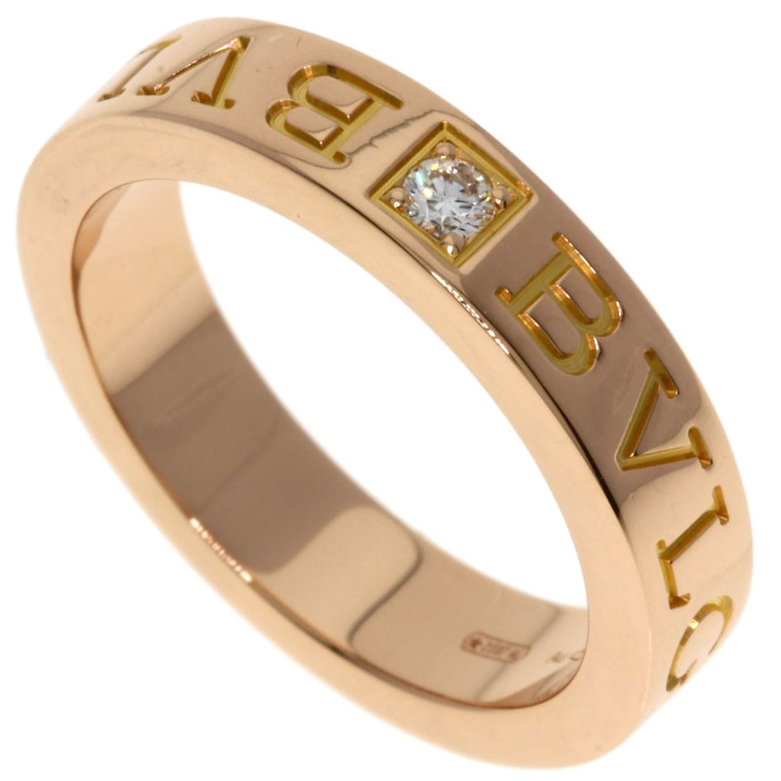 Bvlgari Double Logo 1P Diamond Ring K18 Pink Gold: Bvlgari Double Logo 1P Diamond Ring K18 Pink Gold Bvlgari's Double Logo 1P Diamond Ring is a stunning piece of jewelry featuring a K18 Pink Gold construction and a main stone of diamond. The ring's