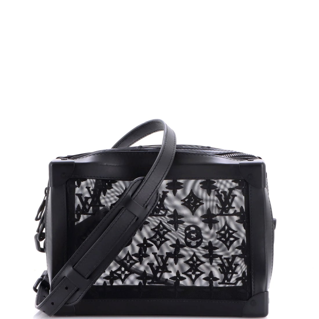 Soft Trunk Bag See Through Monogram Louis Vuitton: Soft Trunk Bag See Through Monogram Louis Vuitton Soft Trunk Bag with Monogram See Through Mesh Exterior in Black. This Louis Vuitton cross body bag features a unique see through mesh design with a si