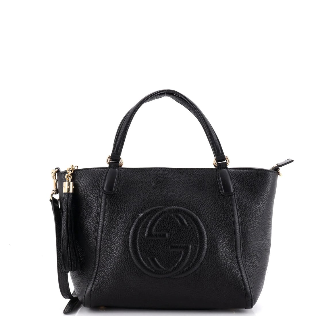 Small leather handle top bag convertible Gucci Soho: Small leather handle top bag convertible Gucci Soho Small leather handle top bag convertible Gucci Soho, featuring a classic black leather exterior with gold tone hardware, and a neutral interior.