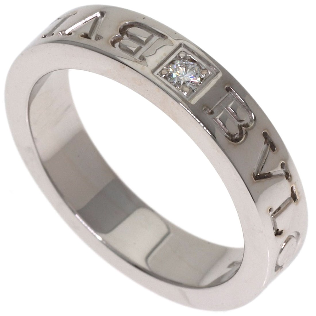 Diamond Ring K18 White Gold Bvlgari 1P: Diamond Ring K18 White Gold Bvlgari 1P K18 White Gold Bvlgari 1P Diamond Ring, a stunning piece featuring a diamond set in a K18 white gold band, available in a size 5.25(US). The ring showcases a sle