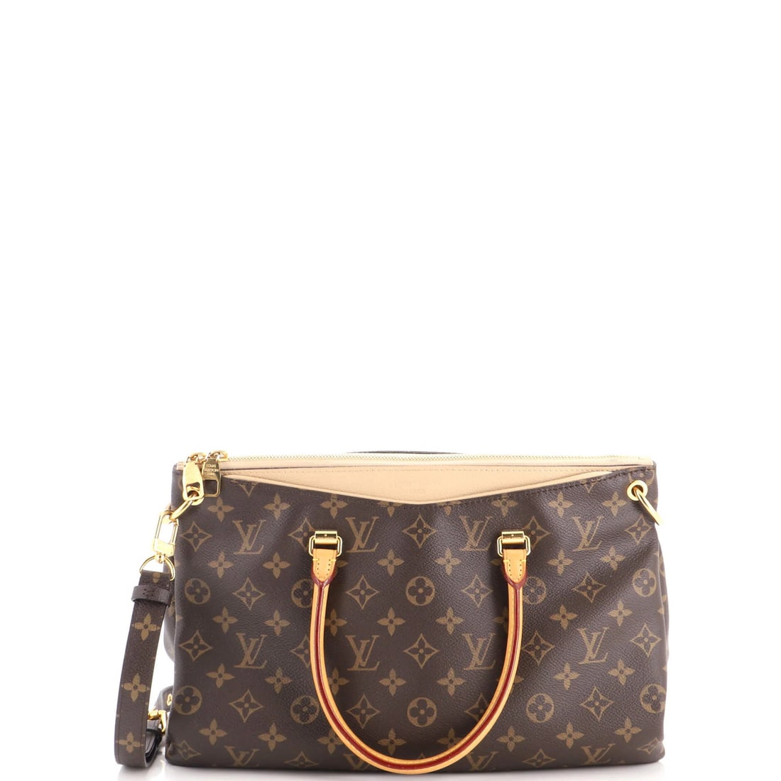 Tote Monogram Canvas with Leather Louis Vuitton: Tote Monogram Canvas with Leather Louis Vuitton Canvas Coated Leather Louis Vuitton Tote Monogram Bag. This Pallas tote features a neutral exterior with a classic monogram pattern, paired with a