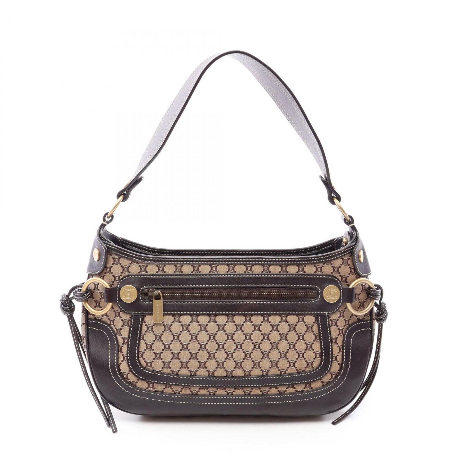 Shoulder Bag Canvas Leather Handbag: Shoulder Bag Canvas Leather Handbag Canvas and leather come together in this elegant shoulder bag, featuring a timeless beige and brown color combination. With its compact 17cm x 26cm x 10cm dimension