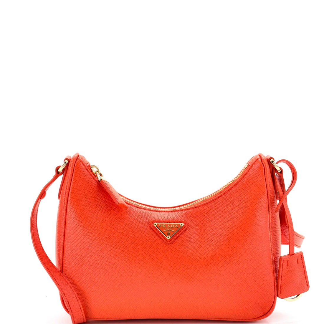 Saffiano Leather Hobo Re Edition Prada: Saffiano Leather Hobo Re Edition Prada Saffiano Leather Hobo Re Edition Prada - A vibrant orange mini shoulder bag with a timeless design, featuring Saffiano leather exterior and a spacious interior w