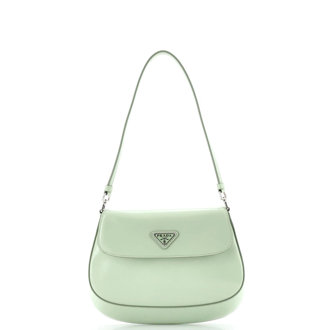 Spazzolato leather Cleo flap bag small shoulder Prada: Spazzolato leather Cleo flap bag small shoulder Prada Small Spazzolato Leather Cleo Flap Shoulder Bag in Green from Prada, featuring a classic hobos style with a green exterior and black interior.