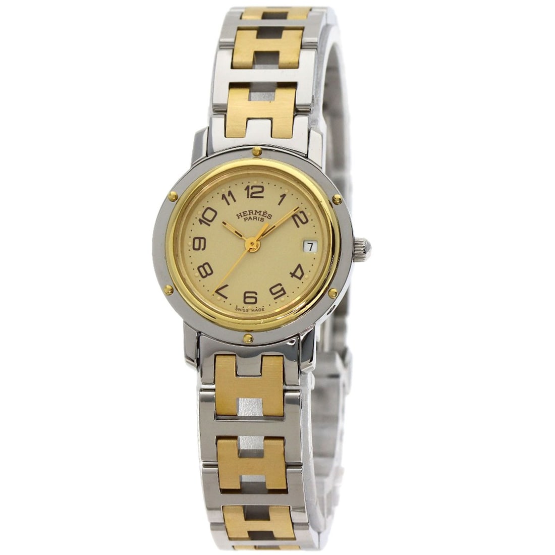 Hermes Clipper Watches Cl4.220 Stainless Steel/ Ssxgp: Hermes Clipper Watches Cl4.220 Stainless Steel/ Ssxgp Stainless steel and silver accents come together in this sleek 24mm Hermes Clipper Watches, featuring an ivory dial and a silver bezel. With its