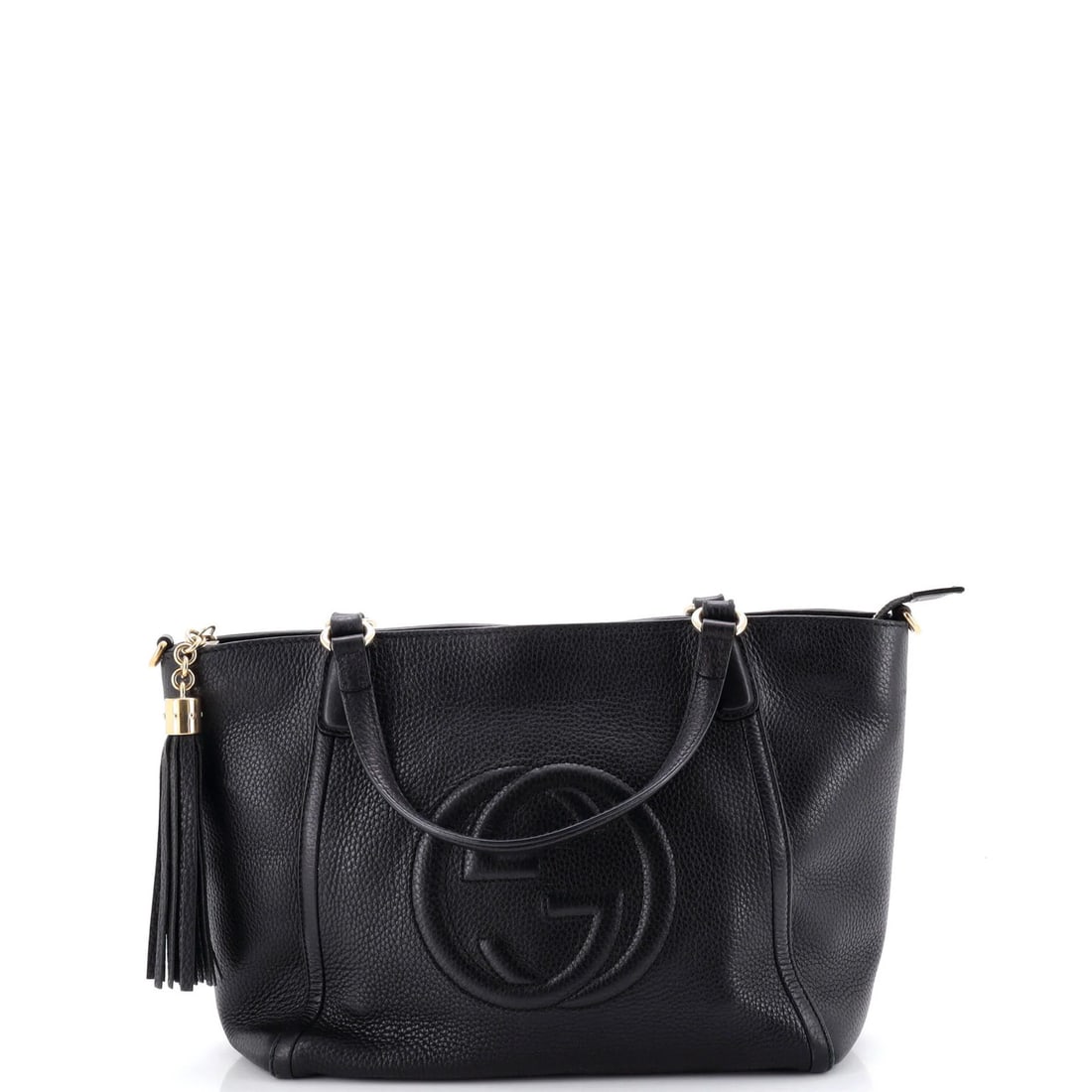 Small leather handle top bag convertible Gucci Soho: Small leather handle top bag convertible Gucci Soho Small leather handle top bag convertible Gucci Soho features a classic design with heavy corner wear and creases on the exterior, and a