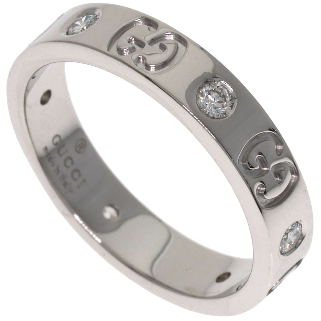 Icon Diamond #13 Ring K18 White Gold Gucci: Icon Diamond #13 Ring K18 White Gold Gucci K18 White Gold Gucci Ring #13 features a striking silver metal exterior with a signature, and is set with a diamond. This 6.5 US ring size piece boasts a