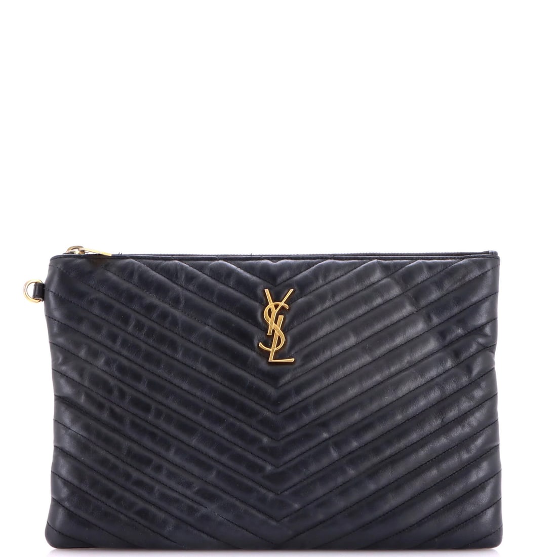 Classic Monogram Wristlet Pouch Matelasse Leather Chevron Saint Medium: Classic Monogram Wristlet Pouch Matelasse Leather Chevron Saint Medium Classic Monogram Wristlet Pouch in Matelasse Leather Chevron Black. This medium-sized clutch features a timeless design with a si
