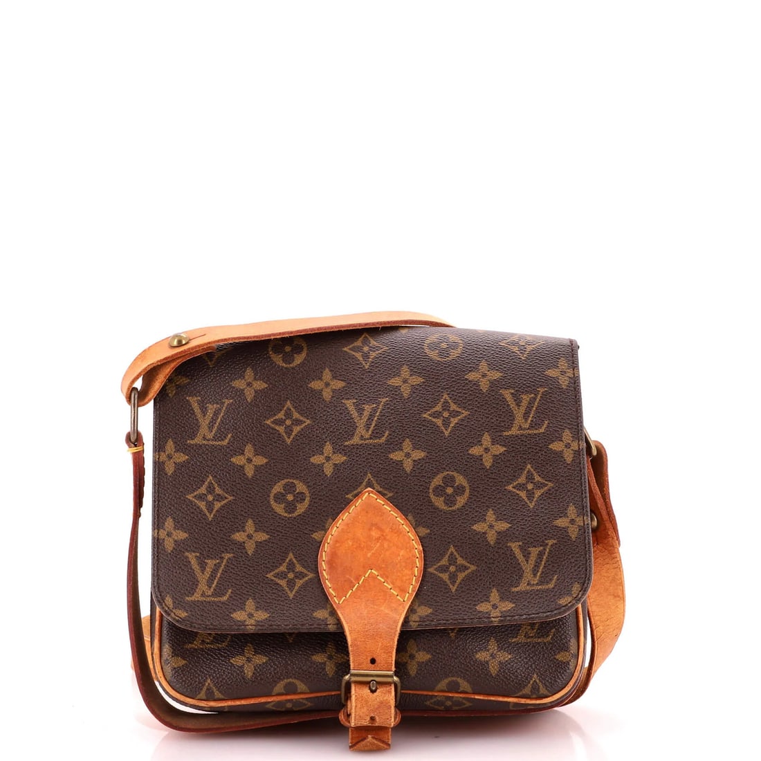 Louis Vuitton Canvas Monogram MM Handbag Cartouchiere: Louis Vuitton Canvas Monogram MM Handbag Cartouchiere Brown Louis Vuitton Cartouchiere handbag with a classic monogram MM design, featuring a sturdy leather exterior with heavy cracking and