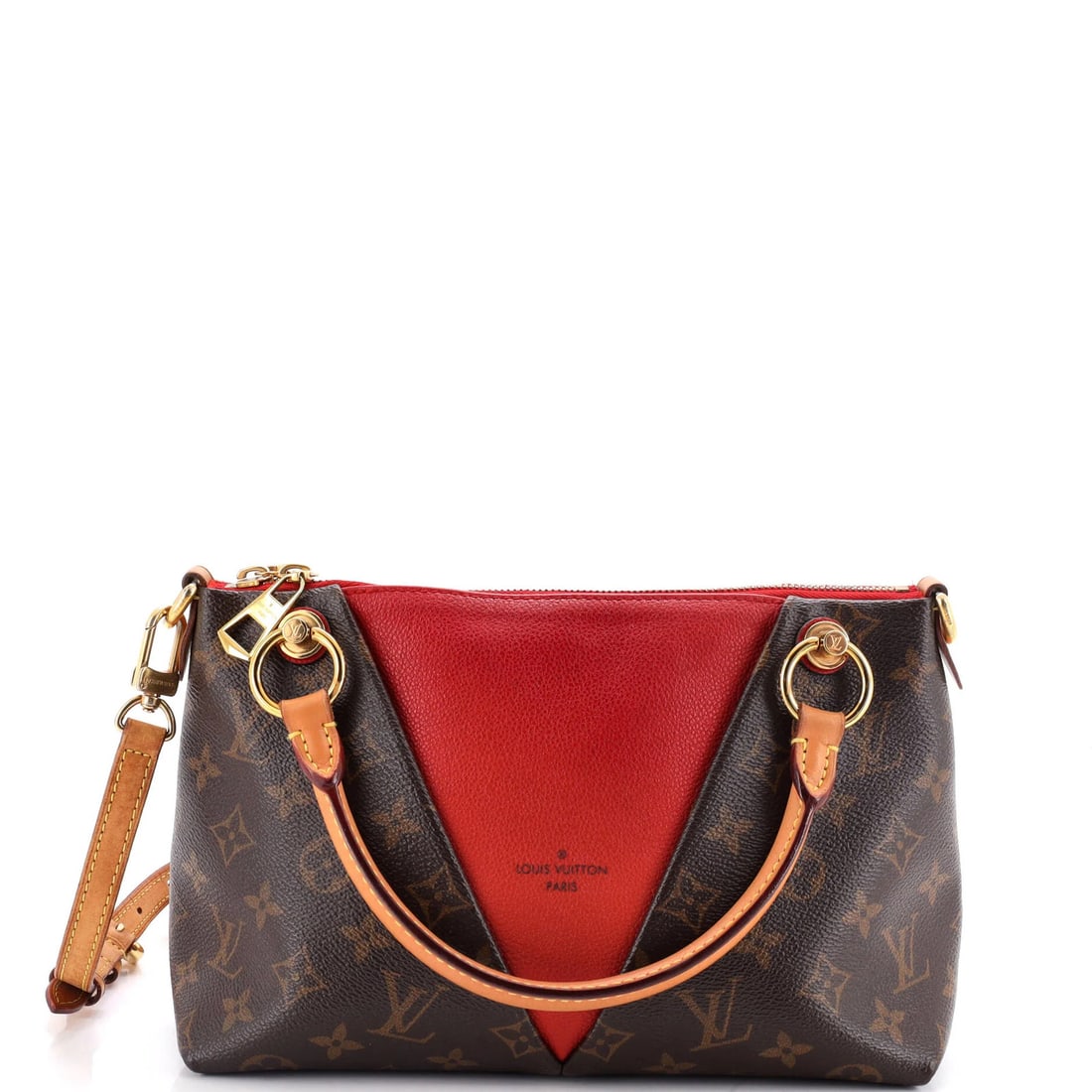 Louis Vuitton V Tote Monogram Canvas Leather BB: Louis Vuitton V Tote Monogram Canvas Leather BB The Louis Vuitton V Tote Monogram Canvas Leather BB is a stylish and functional tote bag with a bold red exterior, featuring the iconic monogram canvas