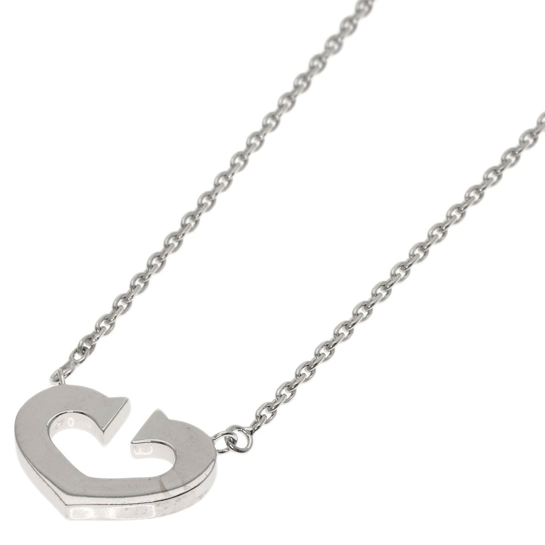 Heart Necklace K18 Gold White Cartier: Heart Necklace K18 Gold White Cartier K18 White Gold Cartier Heart Necklace is a stunning piece featuring a sleek, silver metal design with a 15.3-inch length. This elegant necklace is crafted from hi