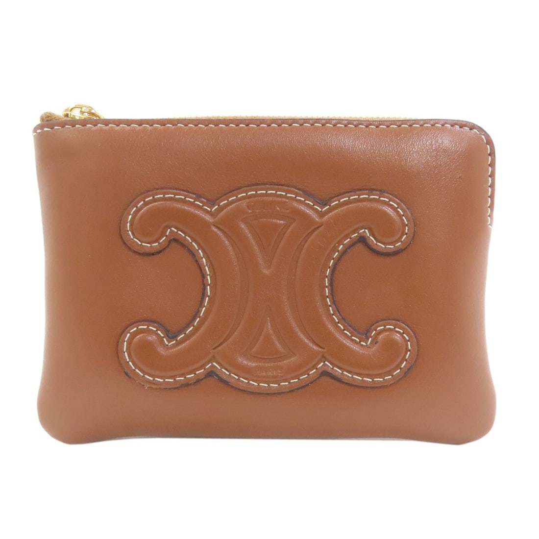 Triomphe Calf Coin Purse Celine: Triomphe Calf Coin Purse Celine Triomphe Calf Coin Purse Celine is a brown calf material coin purse with a brown exterior. This style features a classic design, and the calf material provides a