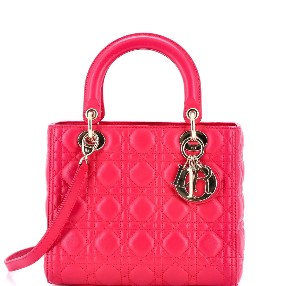 Lady Dior Bag Medium Quilt Lambskin Cannage Christian Dior: Lady Dior Bag Medium Quilt Lambskin Cannage Christian Dior Pink Lady Dior Bag Medium Quilt Lambskin Cannage features a classic design with a medium size, 5" handle drop, and 17.5" strap drop. The
