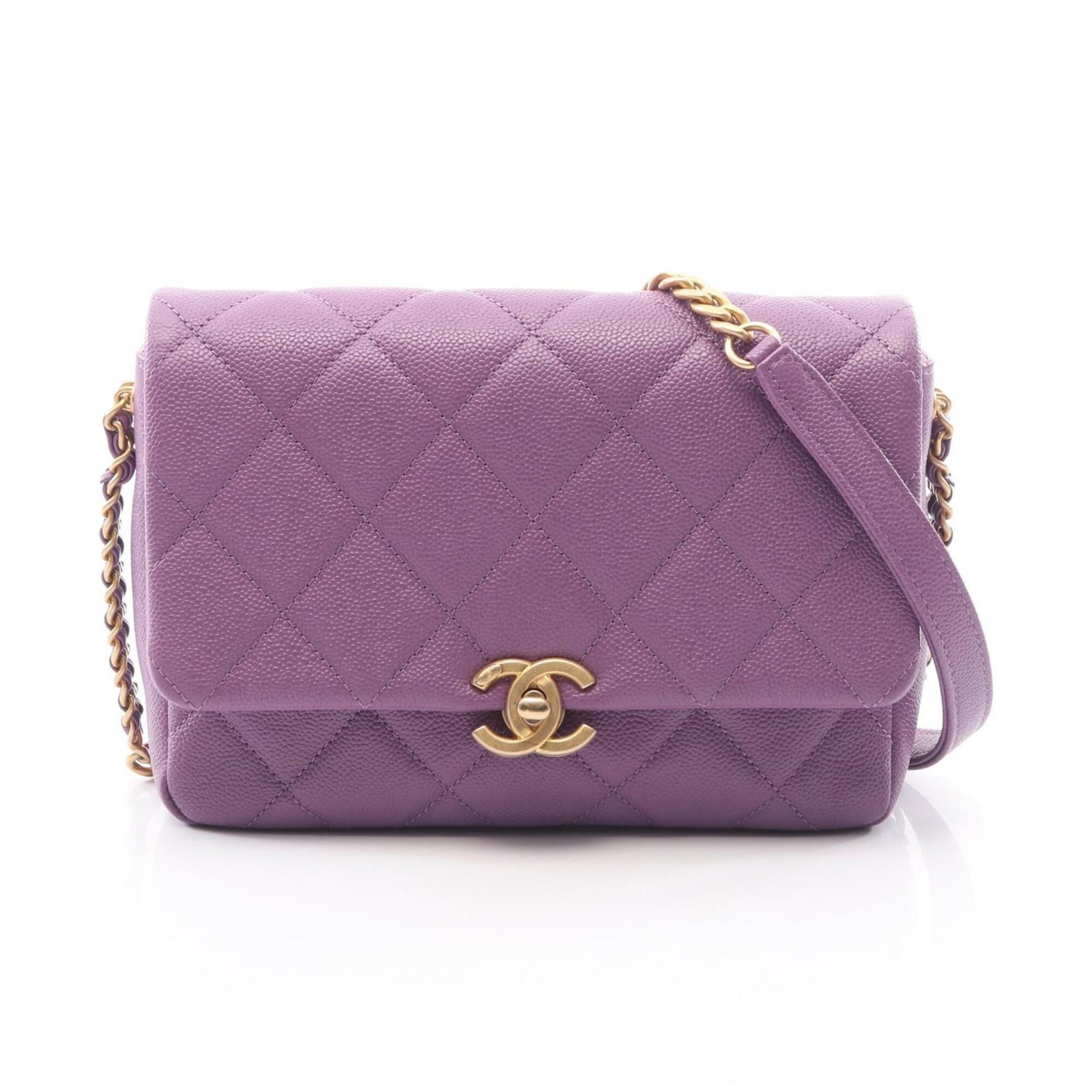 Calfskin Grained Shoulder Bag Handbag: Calfskin Grained Shoulder Bag Handbag Calfskin Grained Shoulder Bag Handbag in rich purple hue, boasting a classic Chanel design with a timeless, sophisticated silhouette. Made from high-quality,