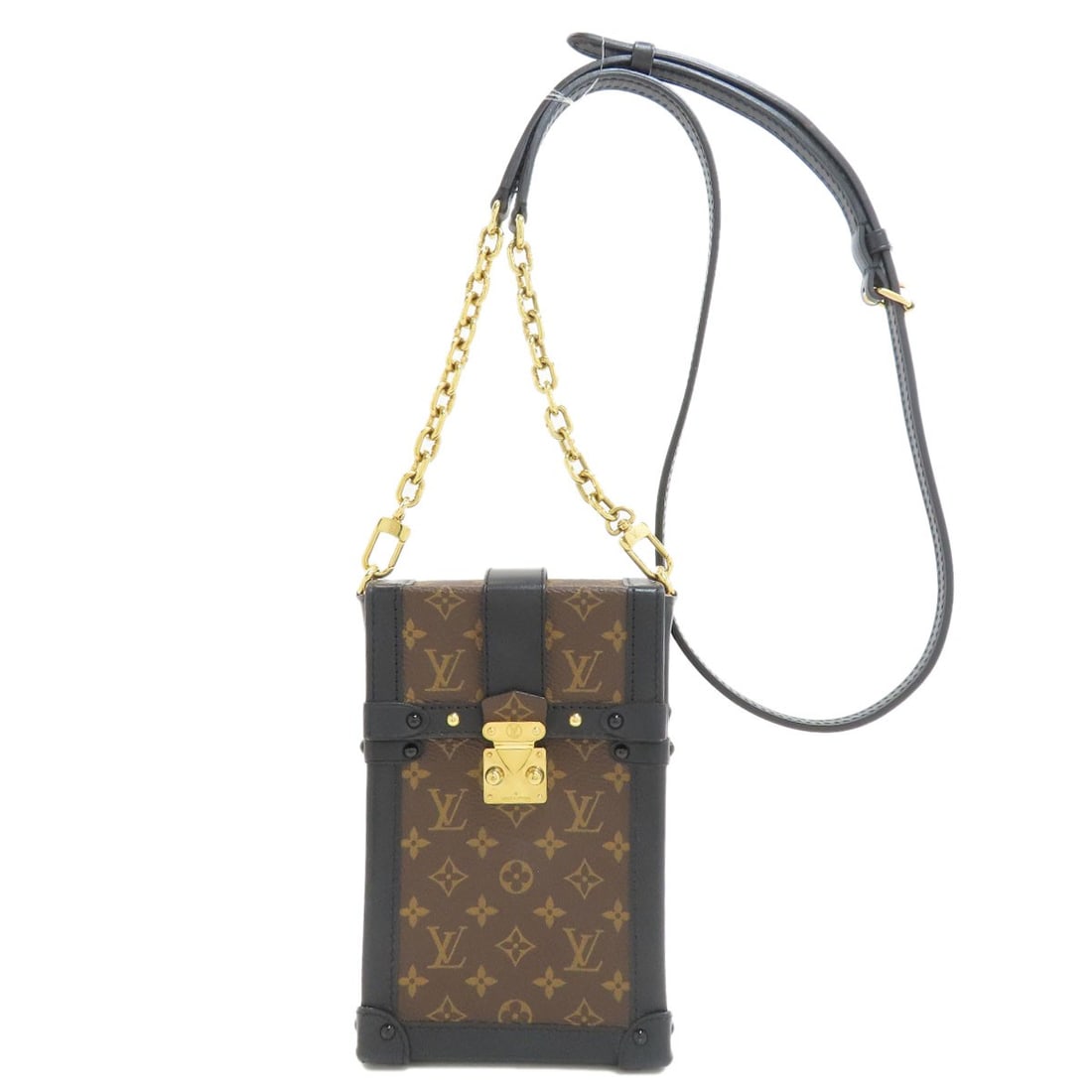 Louis Vuitton M63913 Vertical Pochette Trunk Shoulder Bag Monogram Canvas: Louis Vuitton M63913 Vertical Pochette Trunk Shoulder Bag Monogram Canvas The Louis Vuitton M63913 Vertical Pochette Trunk Shoulder Bag boasts a classic design with a timeless touch. Made from high-qu
