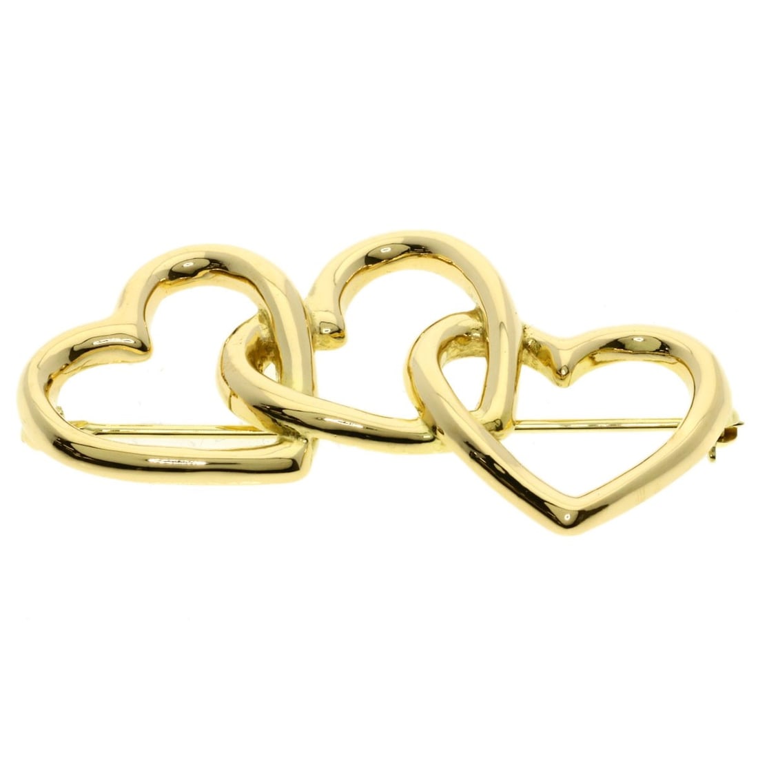 Triple Heart Brooch K18 Gold Yellow Tiffany: Triple Heart Brooch K18 Gold Yellow Tiffany K18 gold yellow Tiffany brooch features a triple heart design, showcasing a delicate and intricate pattern. The brooch is crafted from high-quality K18 gold