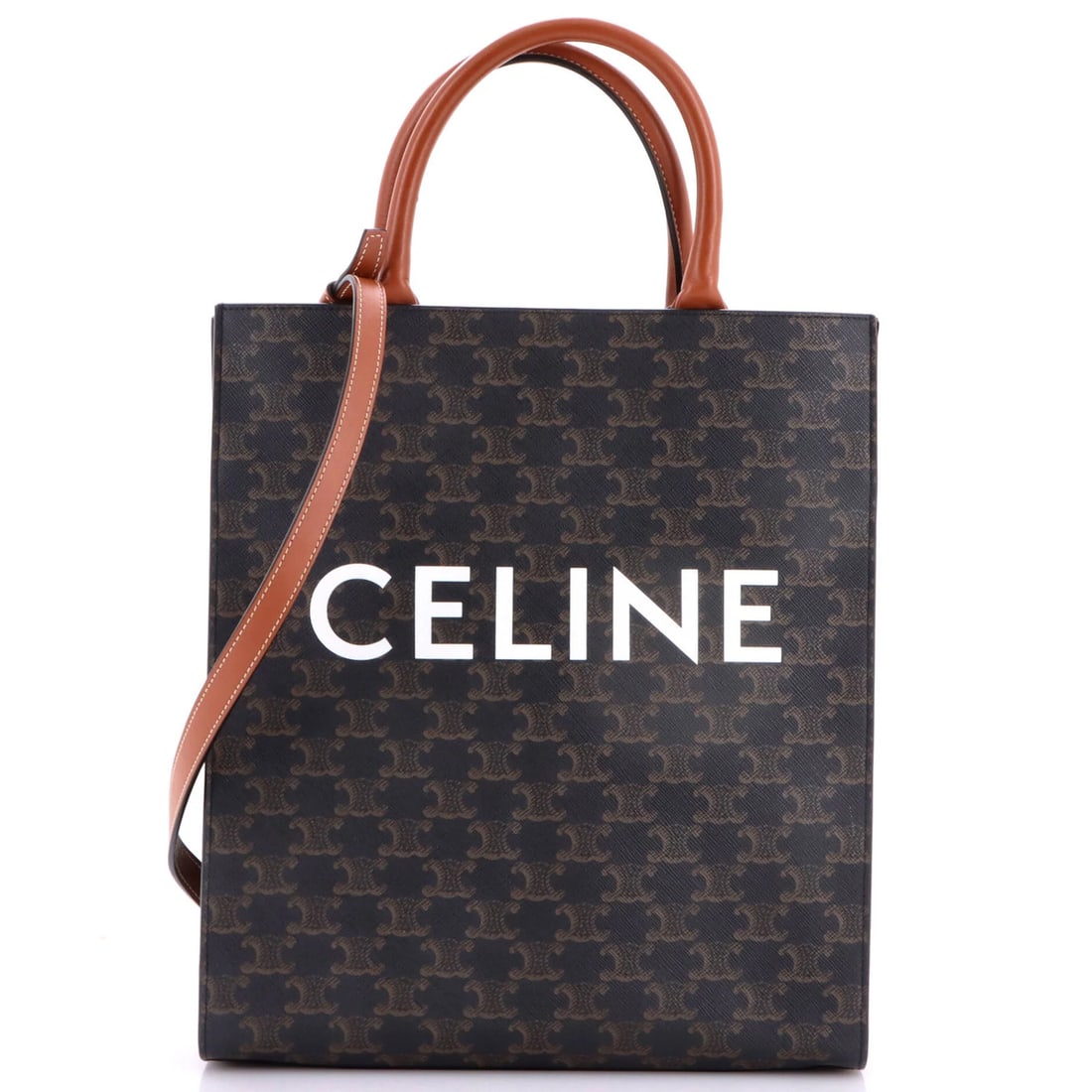 Celine Vertical Cabas Tote Triomphe Coated Canvas Small: Celine Vertical Cabas Tote Triomphe Coated Canvas Small The Celine Vertical Cabas Tote Triomphe Coated Canvas Small is a stylish and functional tote bag. Measuring 13" high, 11" wide, and 3" deep, it 