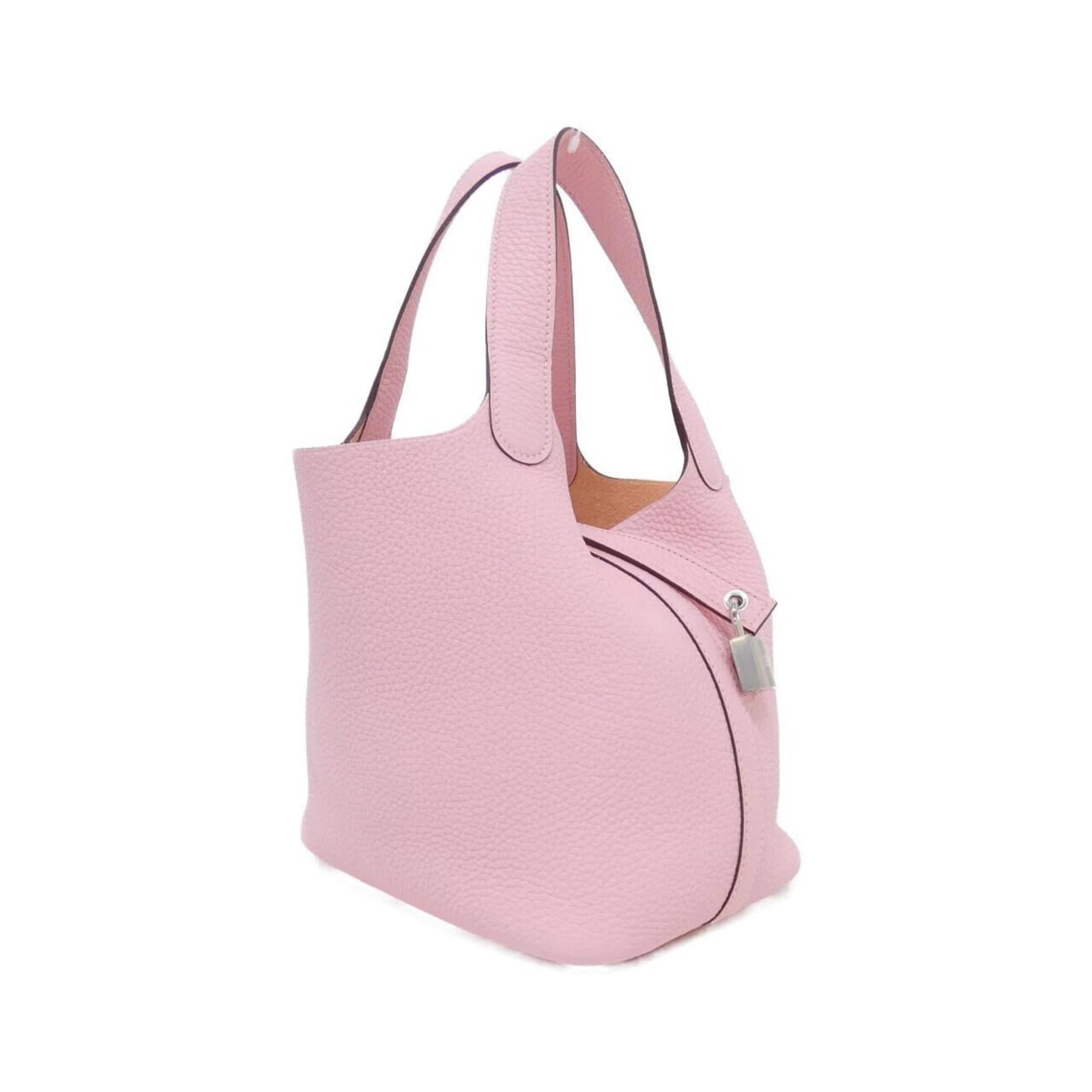 Clemence Leather Handbag Taurillon Hermes: Clemence Leather Handbag Taurillon Hermes Taurillon clemence leather handbag with rose sakura color and silver hardware, measuring 18.5cm x 18cm x 13cm. This Herm?s MPN 056289CK handbag boasts a uniqu