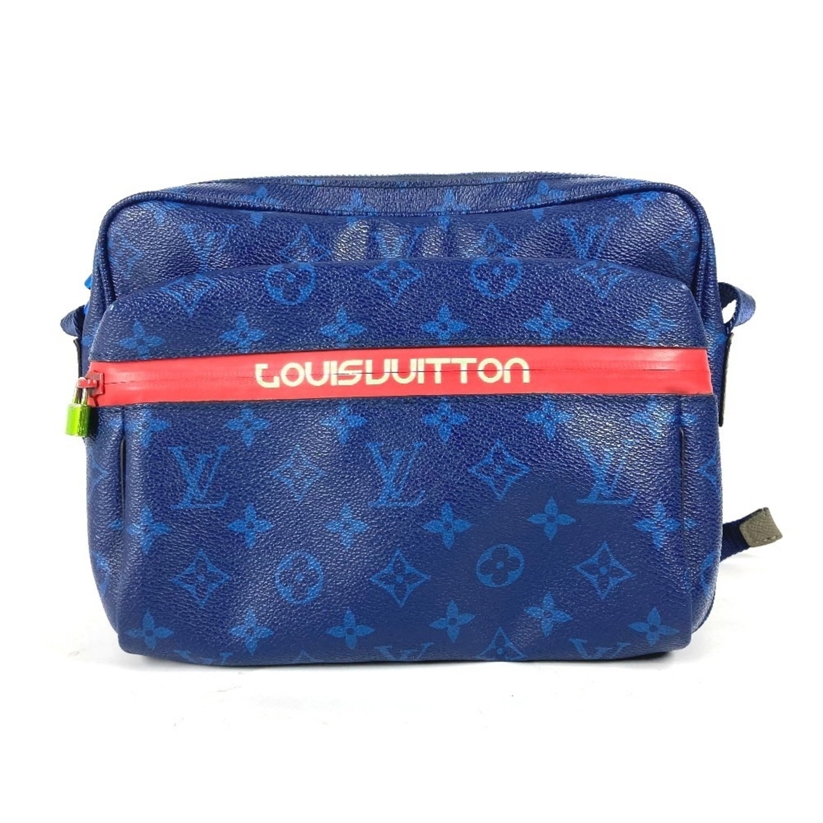 Monogram Canvas Louis Vuitton Shoulder Bag: Monogram Canvas Louis Vuitton Shoulder Bag Monogram Canvas Louis Vuitton Shoulder Bag features a striking blue, green, and red color combination. Made from high-quality monogram canvas, this shoulder