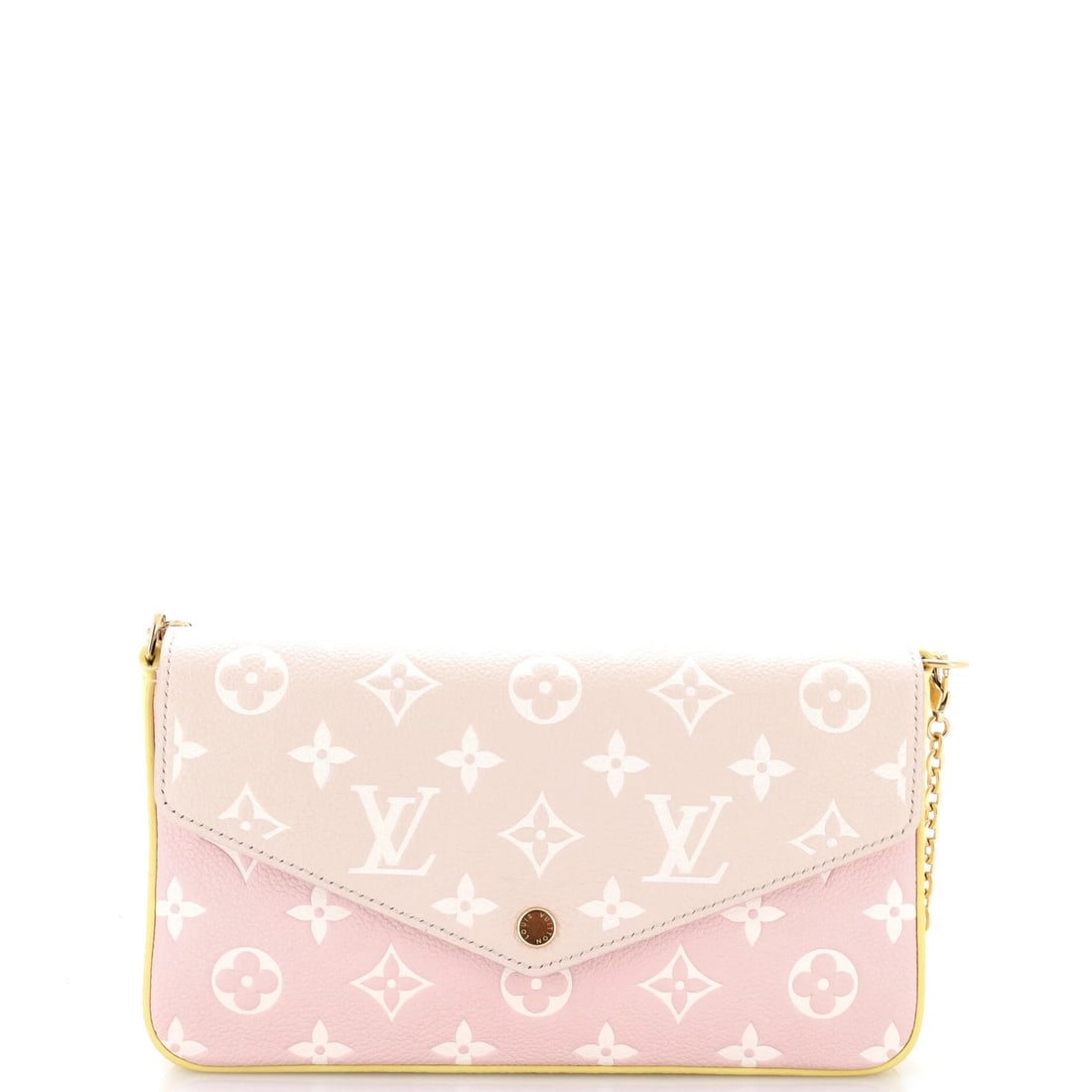 Louis Vuitton Felicie Pochette Spring in the City Monogram Empreinte Leather: Louis Vuitton Felicie Pochette Spring in the City Monogram Empreinte Leather Pink Louis Vuitton Felicie Pochette Spring in the City Monogram Empreinte Leather clutch features a classic design with a s