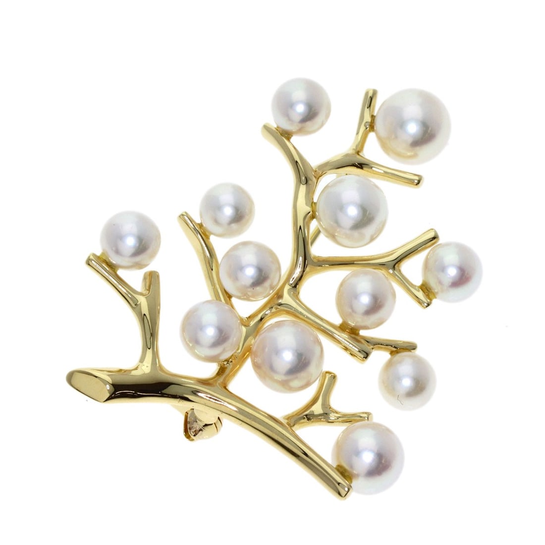 Pearl K14 Yellow Mikimoto Happiness Tree Of Brooch: Pearl K14 Yellow Mikimoto Happiness Tree Of Brooch K14 Yellow gold Mikimoto Happiness Tree brooch boasts a striking gold hue, characteristic of the K14 purity. This exquisite piece features a tree