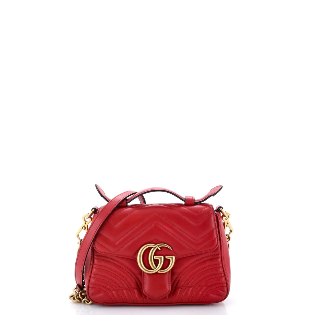 Matelasse Leather GG Marmont Mini Top Handle Bag: Matelasse Leather GG Marmont Mini Top Handle Bag The Gucci GG Marmont Mini Top Handle Bag is a chic, compact accessory featuring a touch-up on the base corners, minor scuffs, and edge wear, giving it 