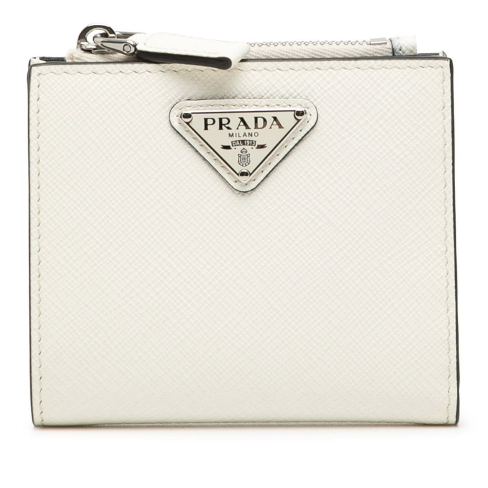 Bi fold leather wallet: Bi fold leather wallet Saffiano leather construction provides durability and sophistication, while the bi-fold design offers a sleek and organized storage solution. This Prada wallet features a crisp 