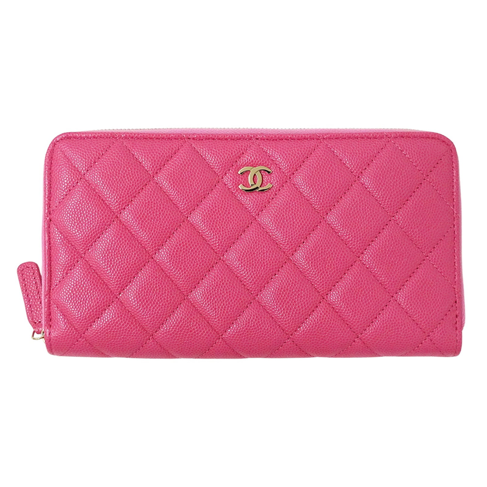 Chanel Long Wallet (Bi-Fold) Grained Calfskin: Chanel Long Wallet (Bi-Fold) Grained Calfskin Pink Grained Calfskin Long Wallet (Bi-Fold) from Chanel, crafted from high-quality grained calfskin, features a classic bi-fold design with a sleek and so