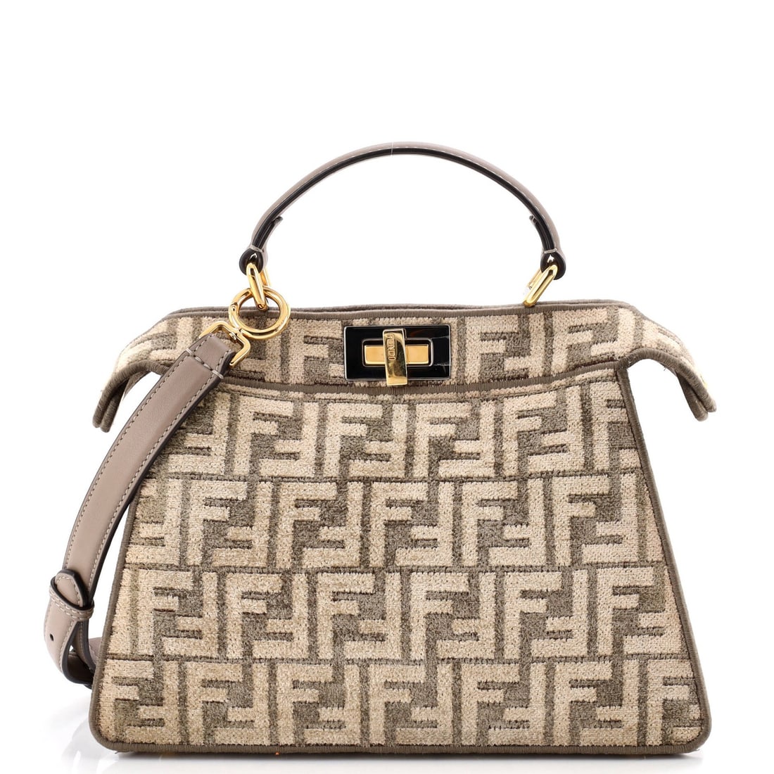 ISeeU Bag Fendi Peekaboo Small Zucca Tapestry: ISeeU Bag Fendi Peekaboo Small Zucca Tapestry The Fendi Peekaboo Small Zucca Tapestry is a stylish and versatile handbag, featuring a brown fabric exterior with a neutral leather interior and gold har