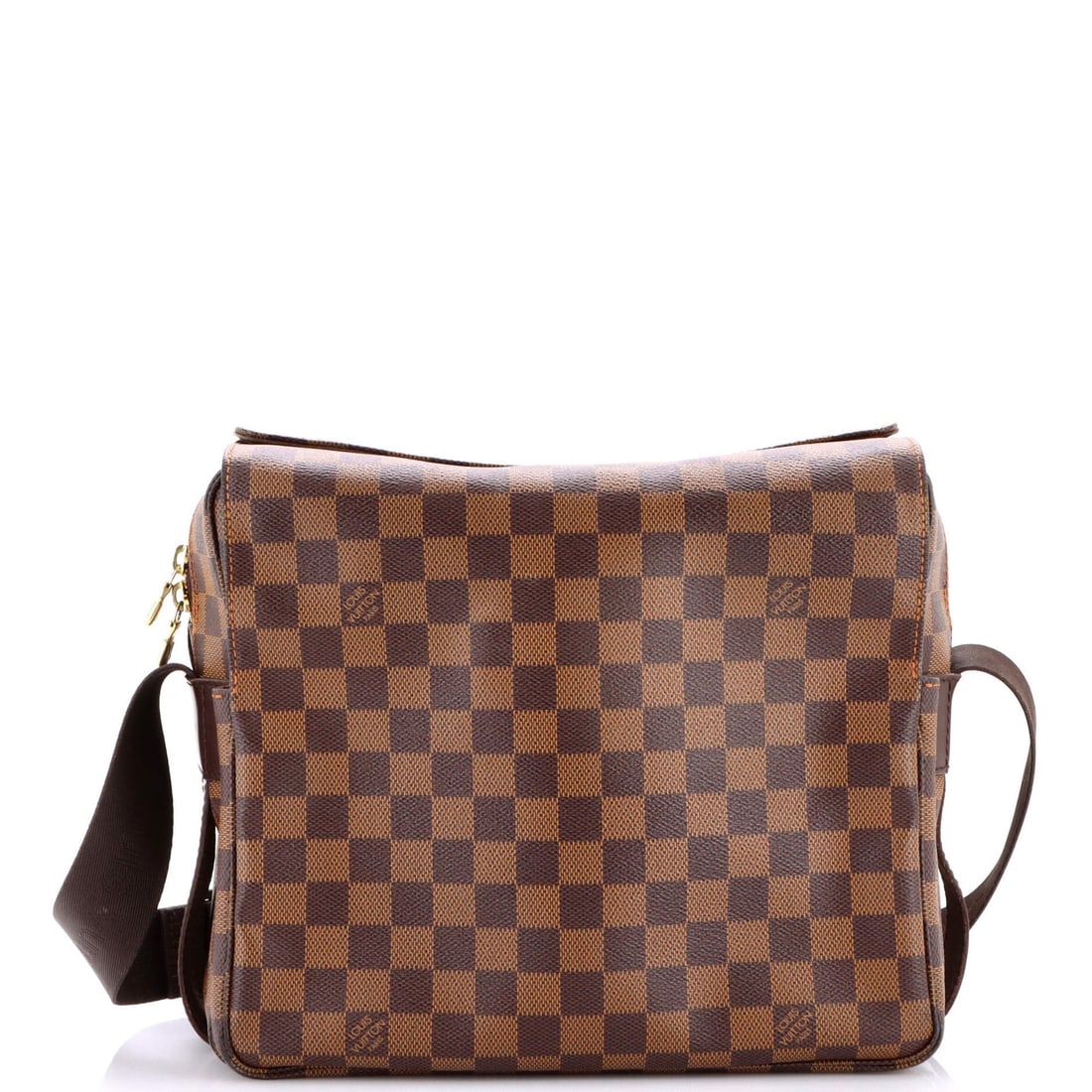 Louis Vuitton Damier Naviglio Handbag: Louis Vuitton Damier Naviglio Handbag Brown Louis Vuitton Damier Naviglio Cross Body Bag with gold hardware, featuring a canvas coated exterior and brown interior, measures 9" high, 12" wide, and 5"