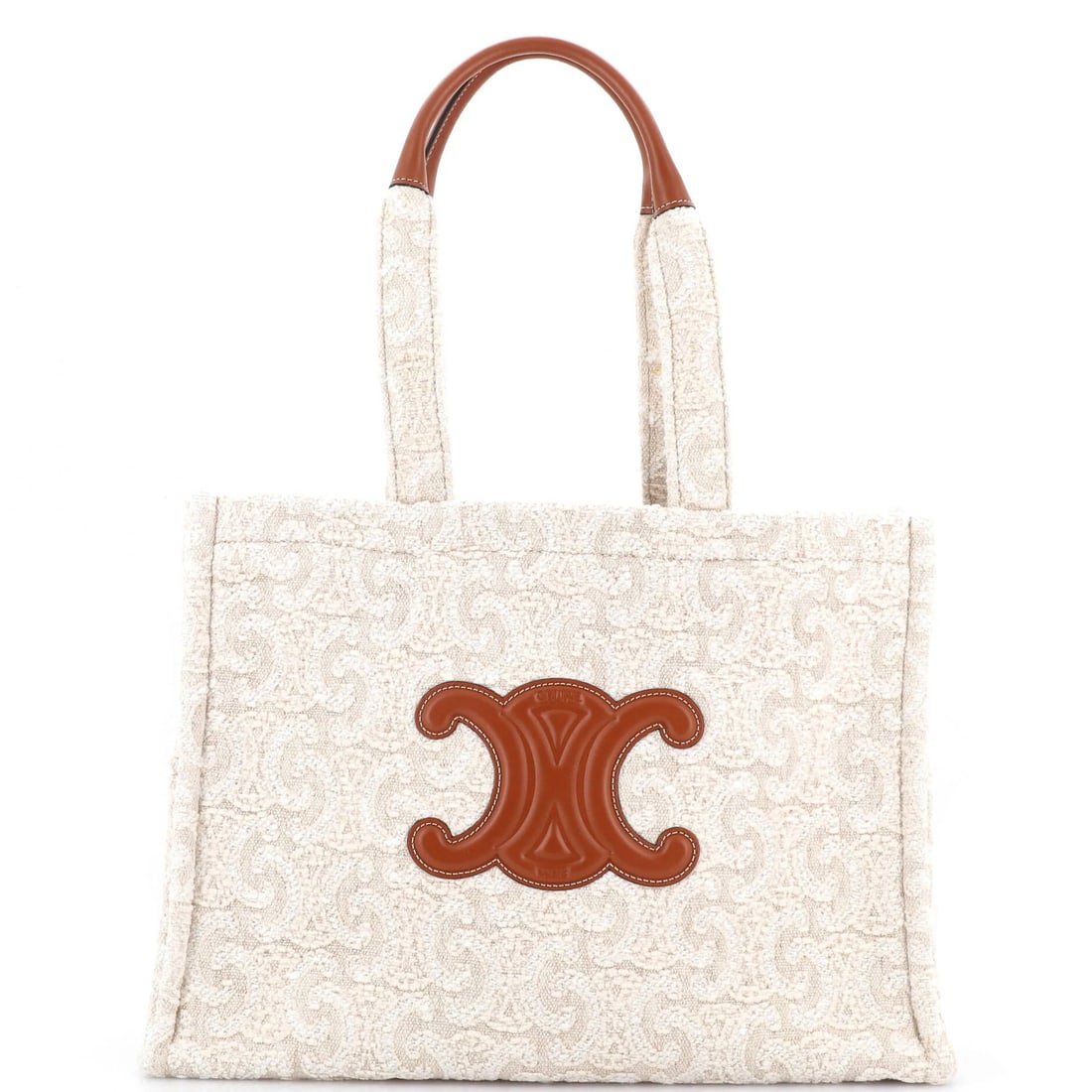 Cabas Tote Wool Thais Embroidered Large Triomphe Celine: Cabas Tote Wool Thais Embroidered Large Triomphe Celine Large Cabas Tote in Neutral Brown with Embroidered Wool Design, Featuring Leather and Wool Exterior and Neutral Interior. This spacious tote
