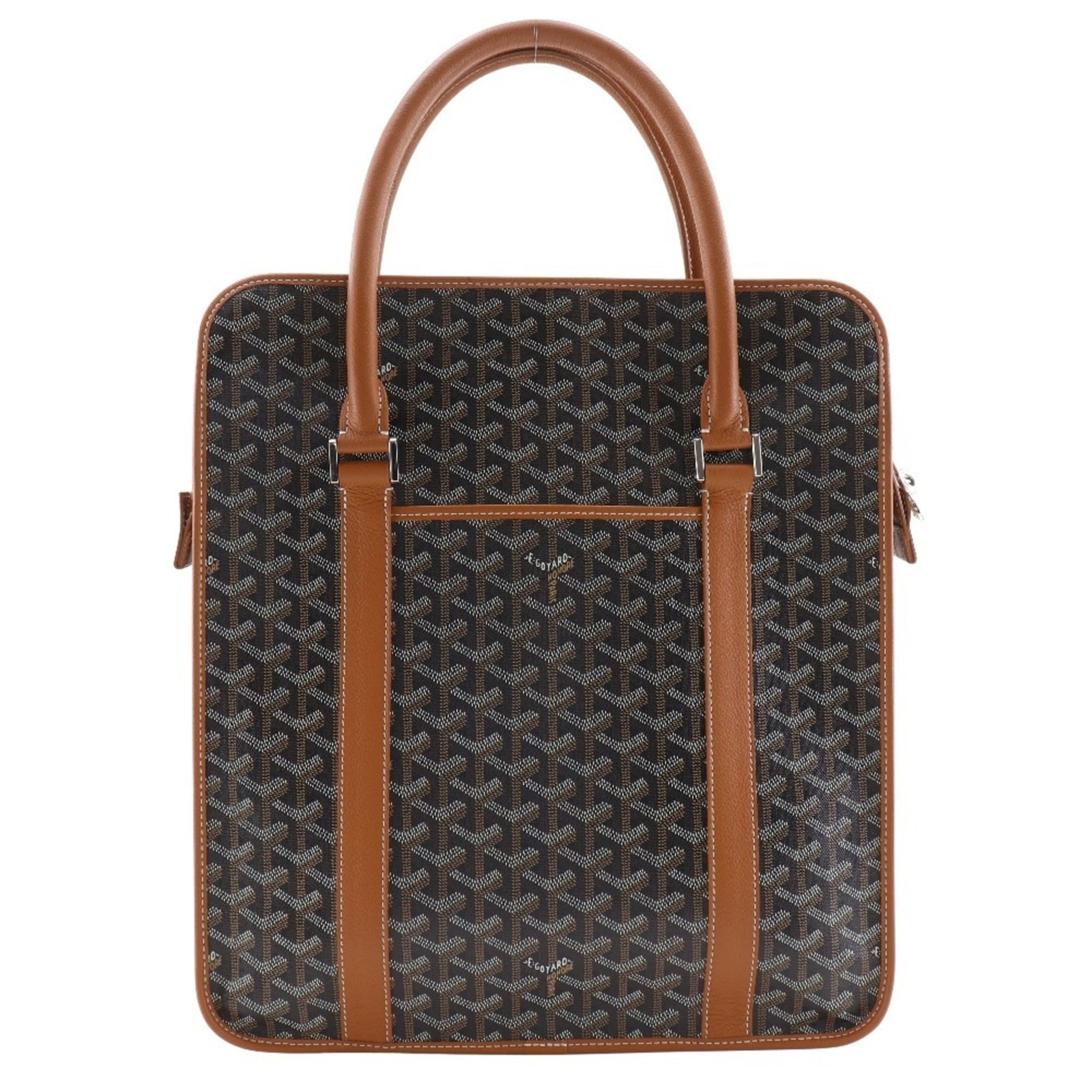 PVC Tote Goyard Handbag: PVC Tote Goyard Handbag This Goyard PVC tote bag features a black and burgundy color scheme and a sturdy PVC material. With an open outer pocket and open closure, it offers a practical and versatile d