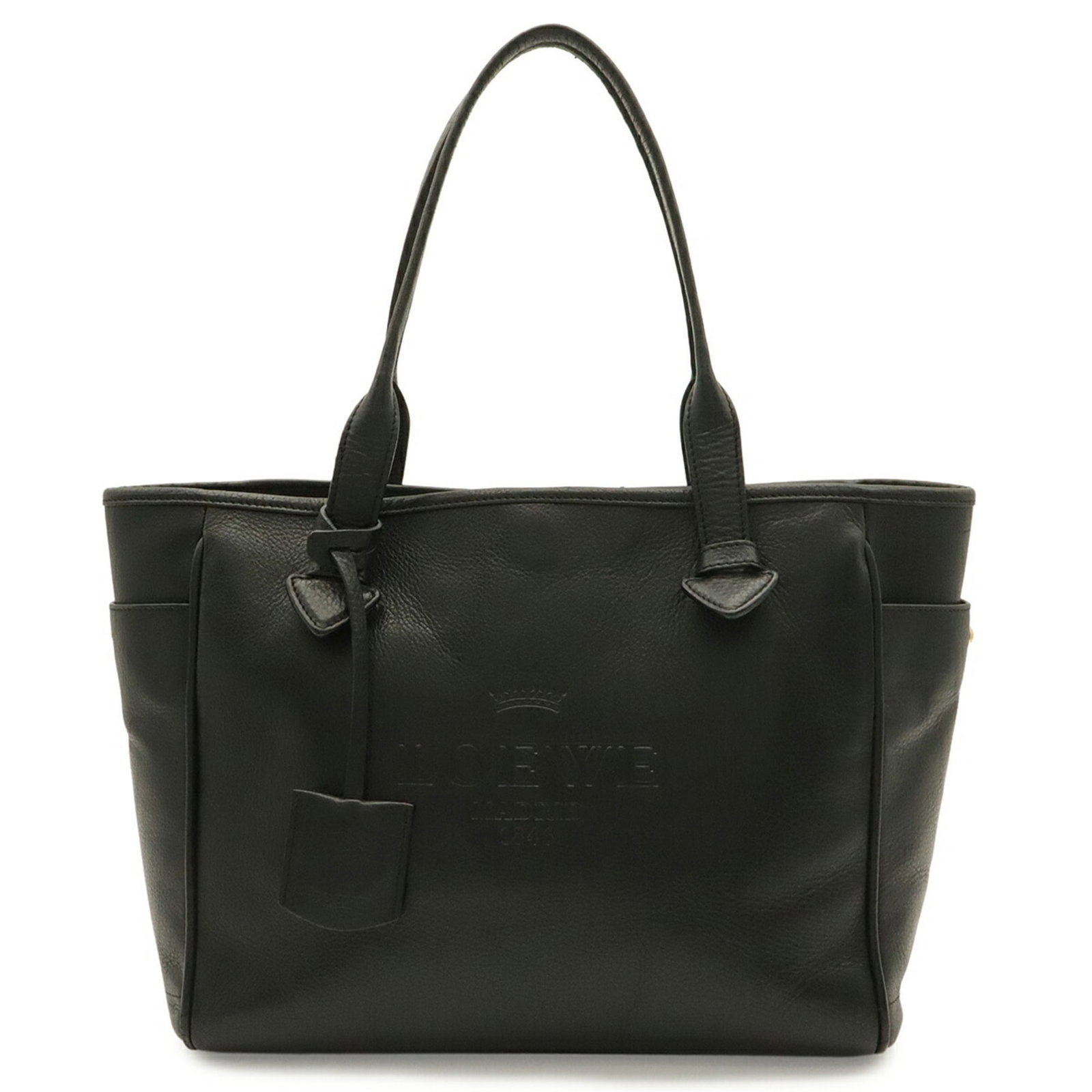 Loewe Tote Bag Leather Handbag: Loewe Tote Bag Leather Handbag Black leather tote bag from Loewe, measuring 25cm x 29cm x 14cm, with classic design and timeless style. The bag's sleek silhouette and high-quality leather