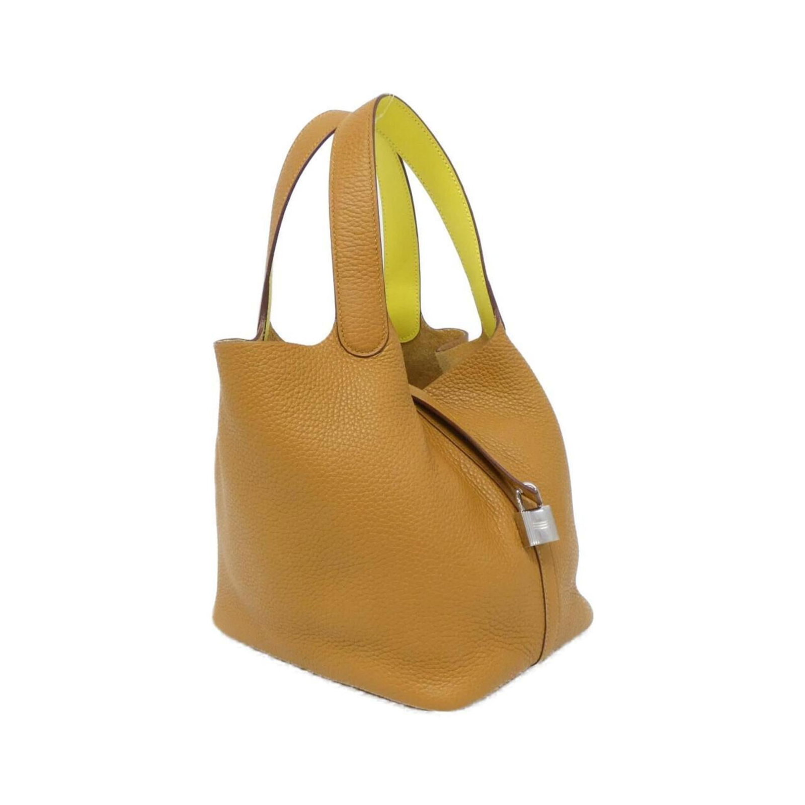 Clemence Leather Handbag Taurillon Hermes: Clemence Leather Handbag Taurillon Hermes Taurillon clemence leather handbag from Hermes, featuring a classic design with a subtle beige brown and lime color combination. This stylish accessory comes 
