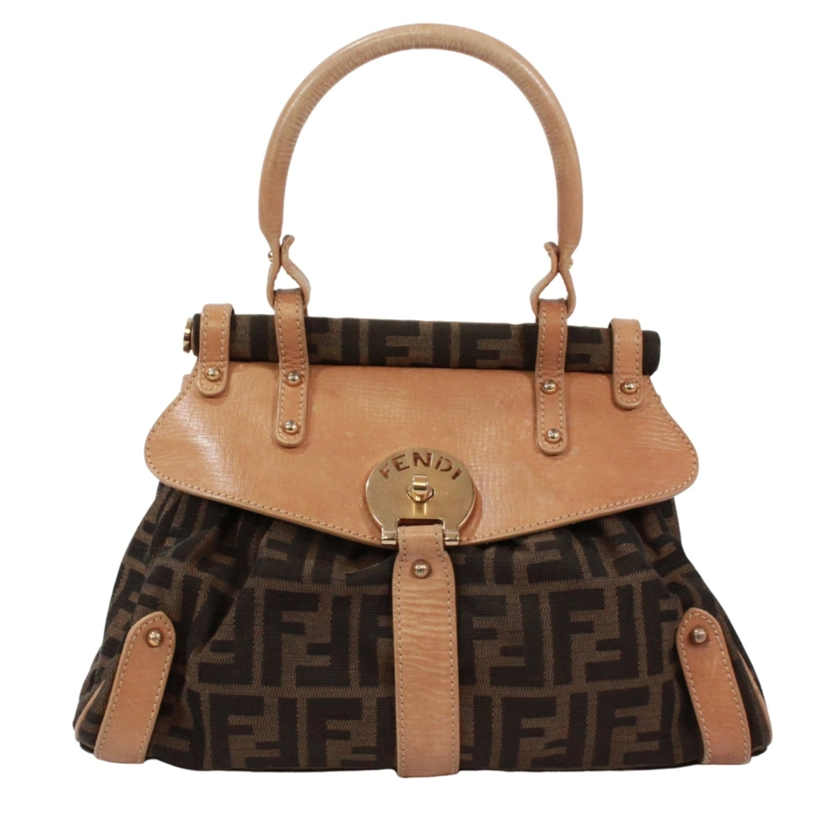 Canvas Leather Fendi Handbag: Canvas Leather Fendi Handbag Canvas Leather Fendi Handbag - A stylish and versatile tote, this beige and brown canvas leather handbag features a classic design with a signature Fendi touch. Measuring