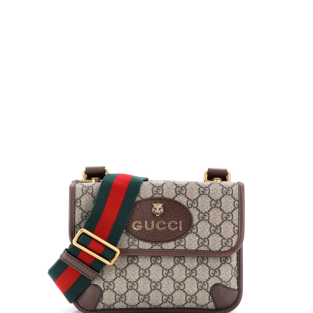 Small canvas messenger flap coated GG Gucci: Small canvas messenger flap coated GG Gucci Small canvas messenger flap coated GG Gucci bag in brown, featuring a classic cross body design with a neutral interior and aged gold hardware. The bag's