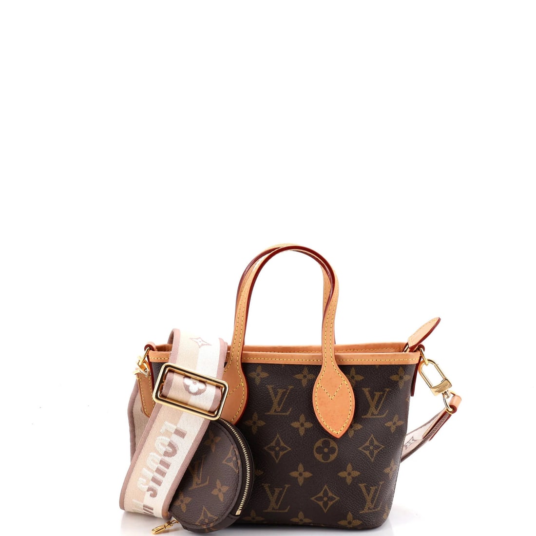 Canvas BB Monogram Neverfull NM Tote Vuitton Louis: Canvas BB Monogram Neverfull NM Tote Vuitton Louis Canvas BB Monogram Neverfull NM Tote Vuitton Louis in Brown, featuring a classic design with a pochette and adjustable strap, measures 6" high, 6.5"