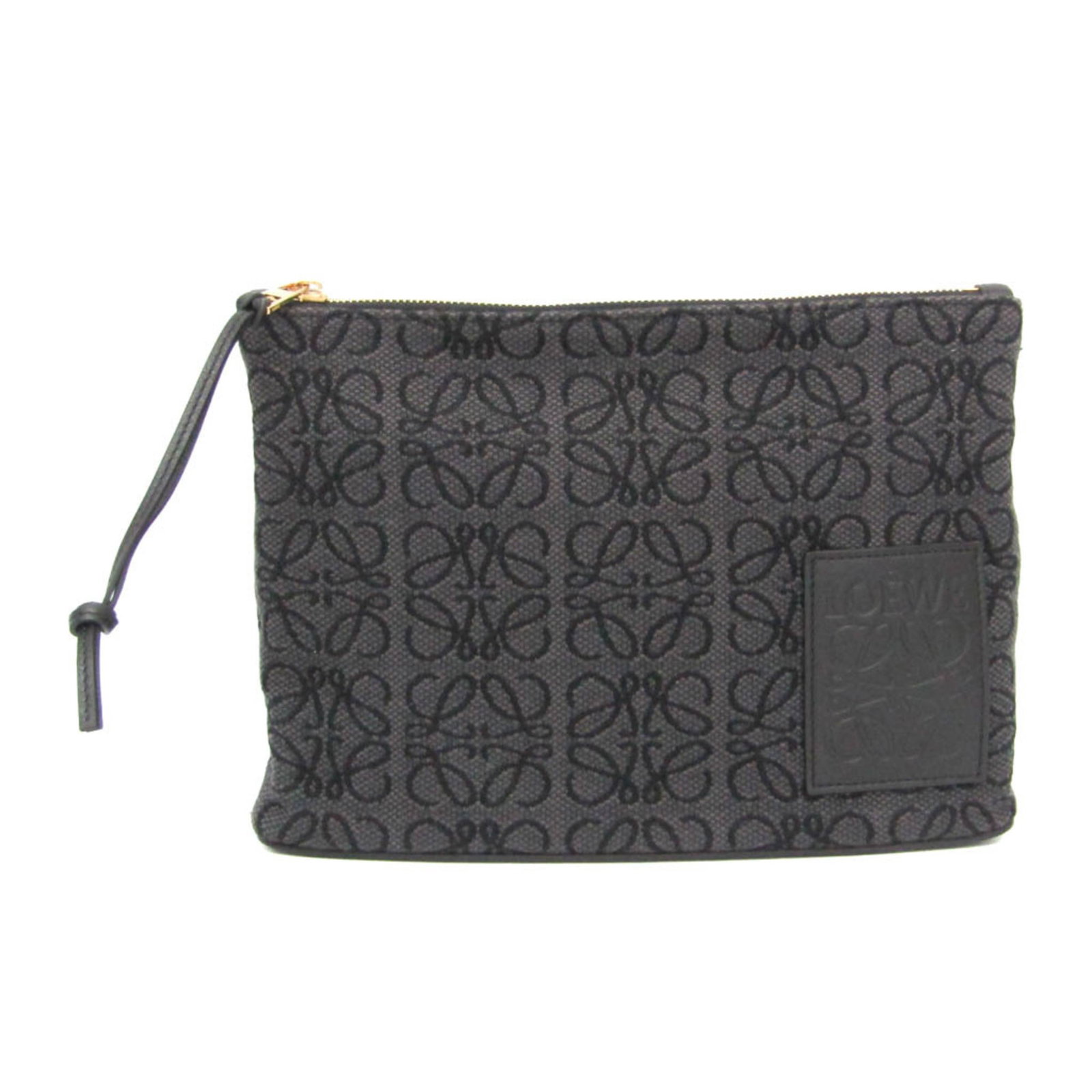 Cotton Leather Pouch Clutch Bag Loewe: Cotton Leather Pouch Clutch Bag Loewe Black Cotton Leather Pouch Clutch Bag from Loewe, featuring a unique anagram design, measures 19.5cm x 27cm x 5cm and weighs 250g. Made from a combination of