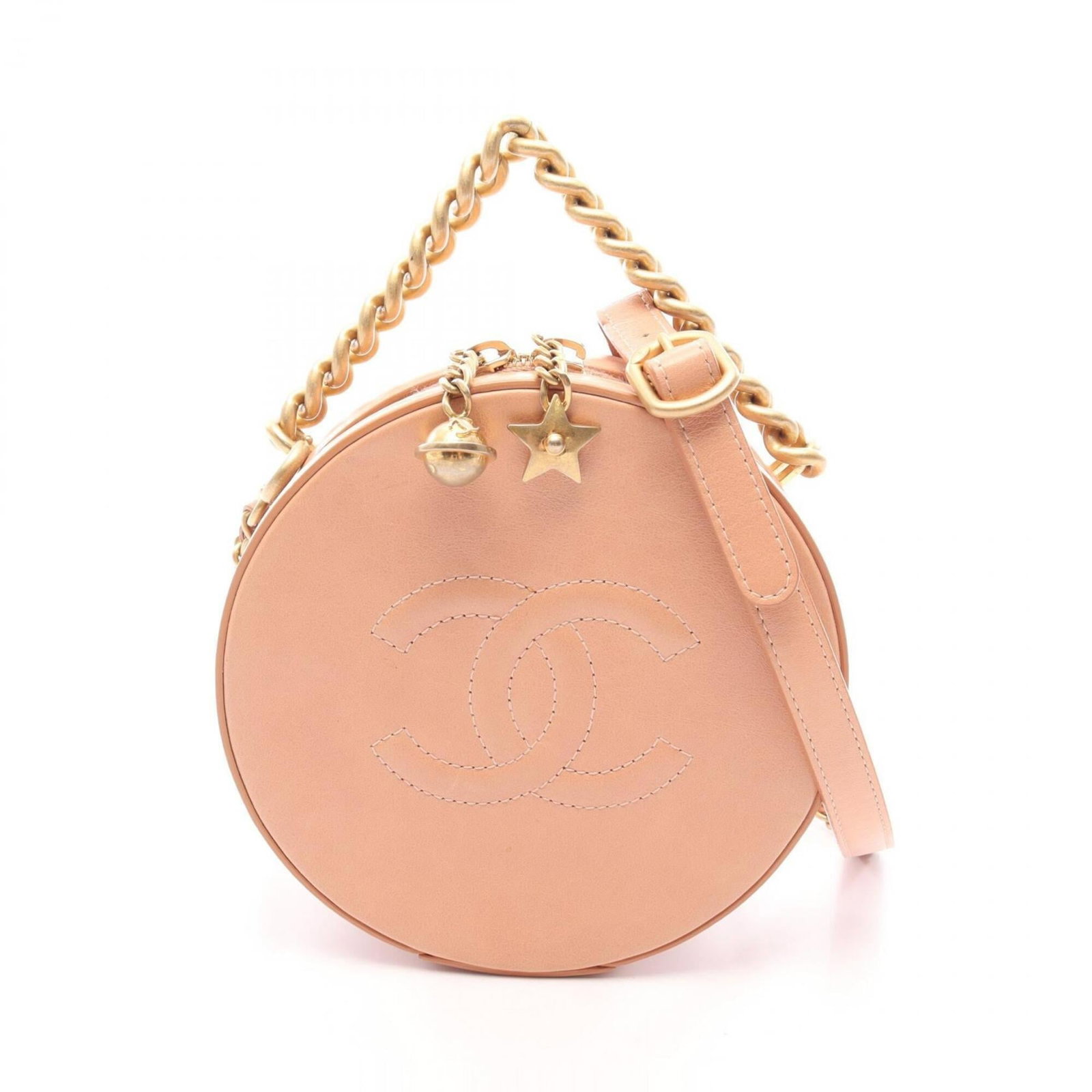 Handbag Leather from Chanel: Handbag Leather from Chanel Pink Chanel handbag made from genuine leather, measuring 15.35cm x 15.5cm x 6.5cm. This stylish bag boasts a classic design, characteristic of the iconic Chanel brand. Item