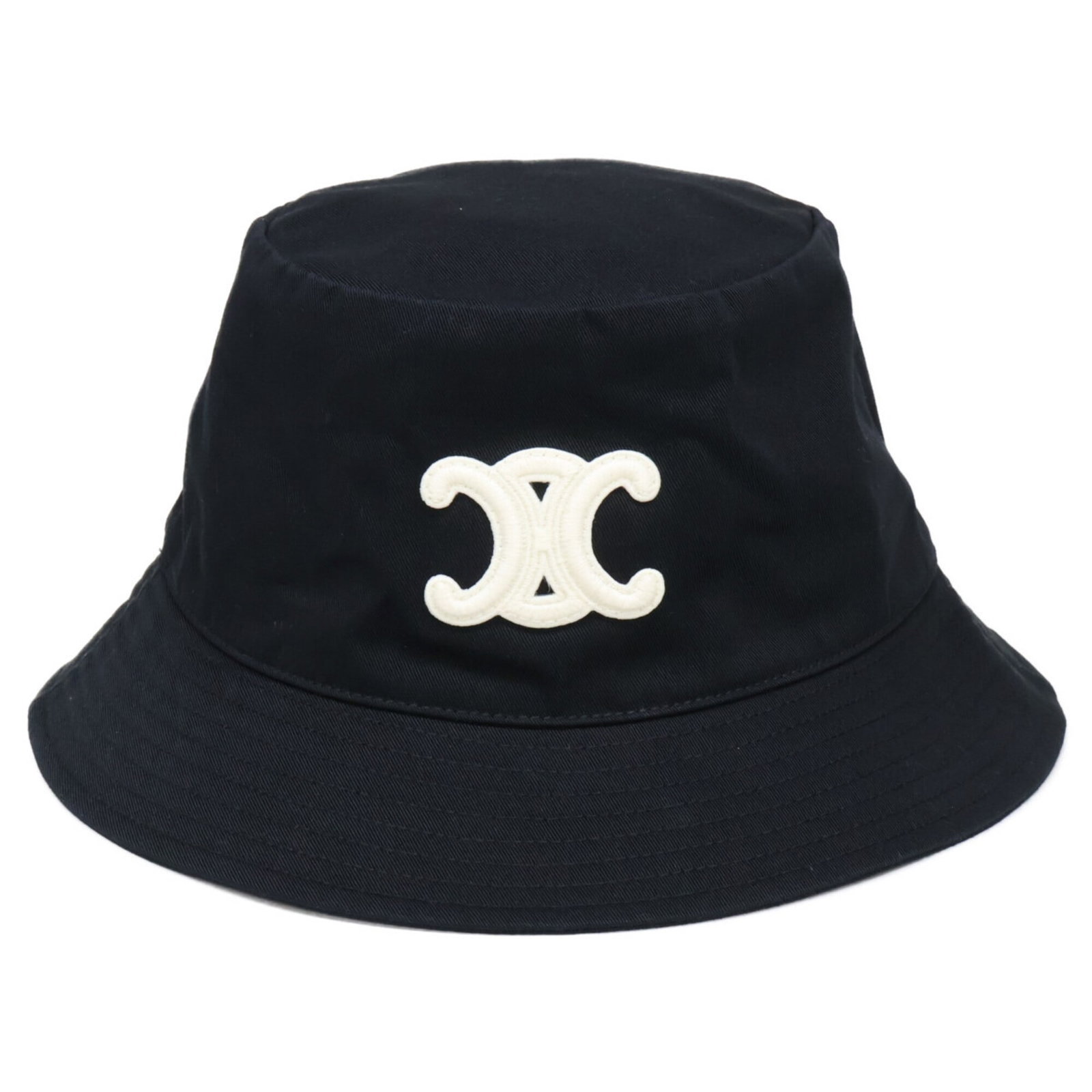 Cotton Bucket Celine Hat: Cotton Bucket Celine Hat Cotton Bucket Celine Hat is made from cotton and has a black color. It features a bucket hat style with a circumference of 60cm. The hat is a women's accessory. Item