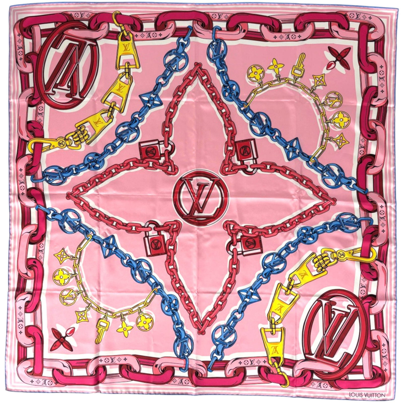 Silk Scarf Louis Vuitton: Silk Scarf Louis Vuitton Silk Scarf from Louis Vuitton, featuring a multi-color, pink design in a 88cm x 88cm (34.64'' x 34.64'') size. Made from high-quality silk, this scarf showcases the iconic