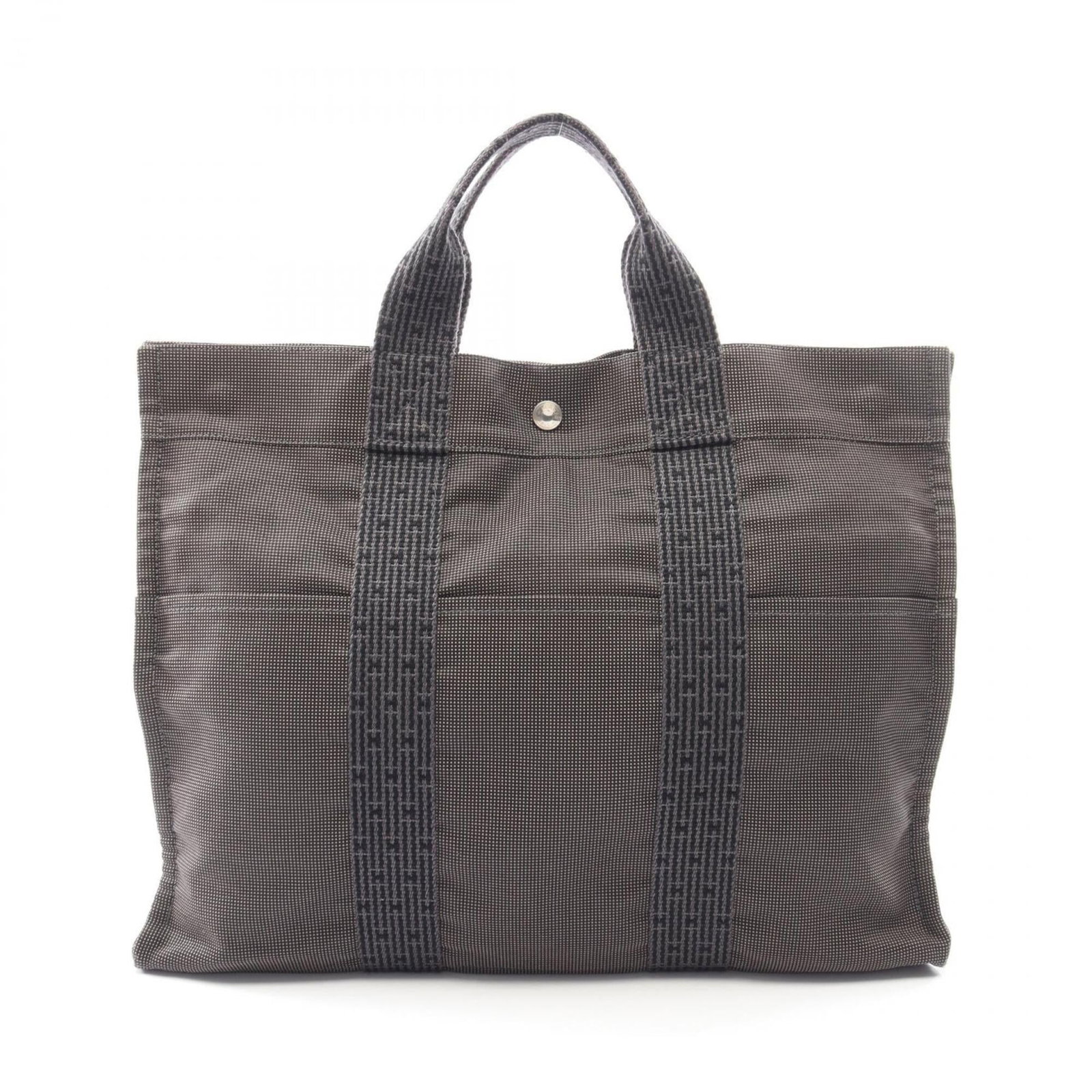 Nylon Canvas Handbag Hermes Tote: Nylon Canvas Handbag Hermes Tote Nylon canvas handbag with a timeless design, this gray tote measures 32cm x 42cm x 11cm, perfect for everyday use. Made from durable nylon canvas, it features a