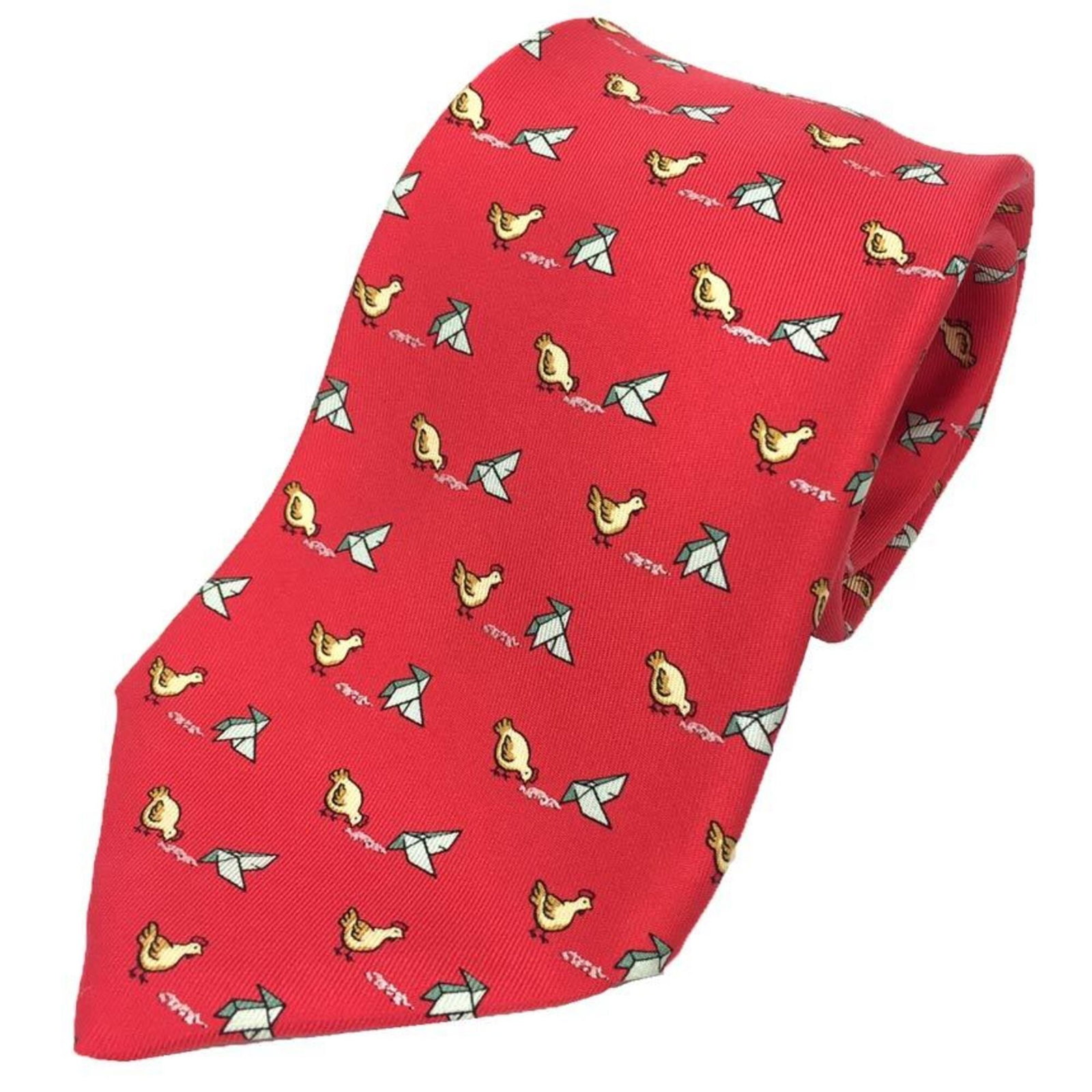 Hermes Cravat Silk 100%: Hermes Cravat Silk 100% Silk cravat from the renowned French fashion house Hermes, crafted from 100% high-quality silk. This vibrant red cravat boasts a classic 9cm width, presented in a luxurious box
