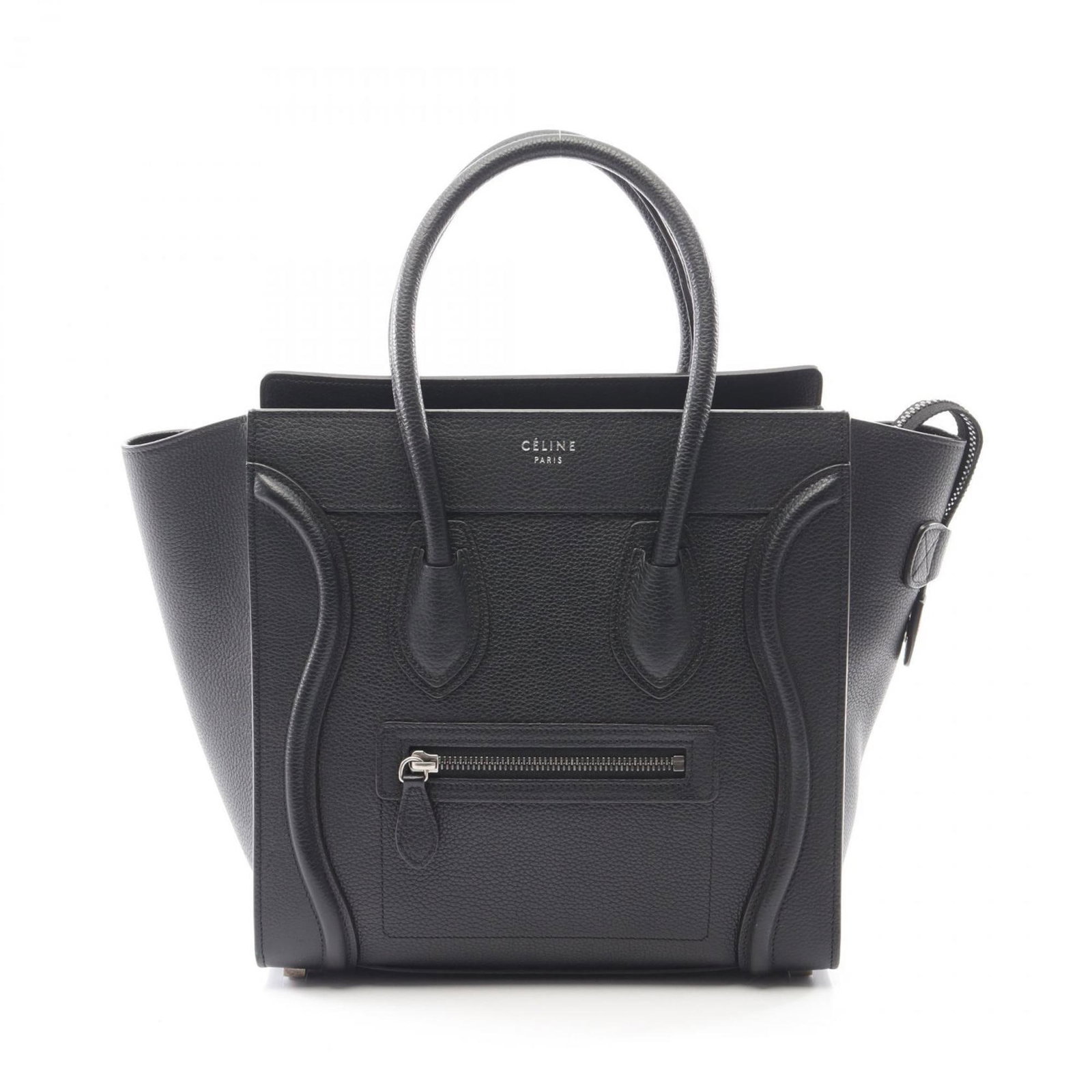 Bag Leather Tote Celine: Bag Leather Tote Celine This black leather tote bag from Celine measures 26cm x 26cm x 13cm, offering a sleek and compact design. Made from high-quality leather, its simple yet elegant shape makes it